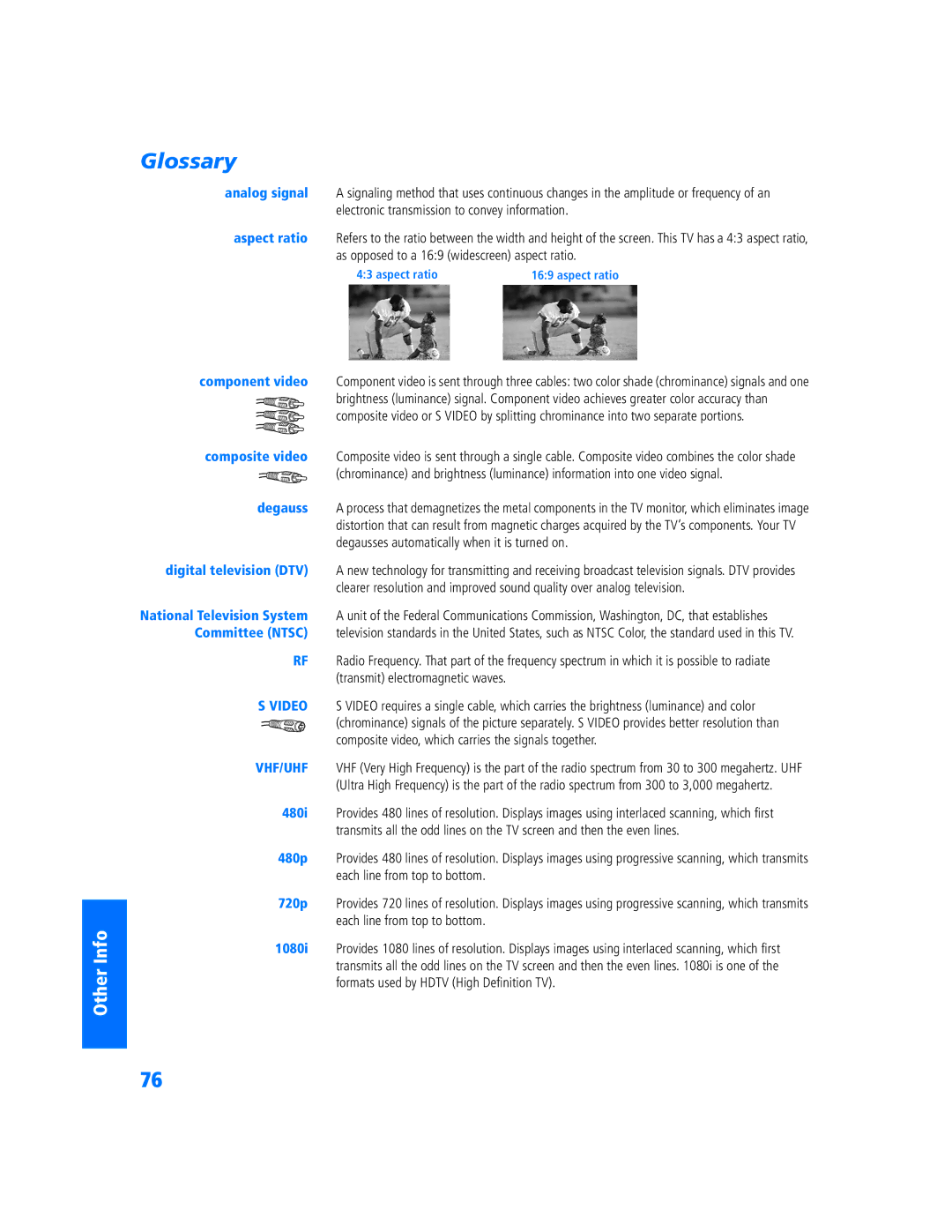 Sony KV-32HS500 manual Glossary, Aspect ratio 