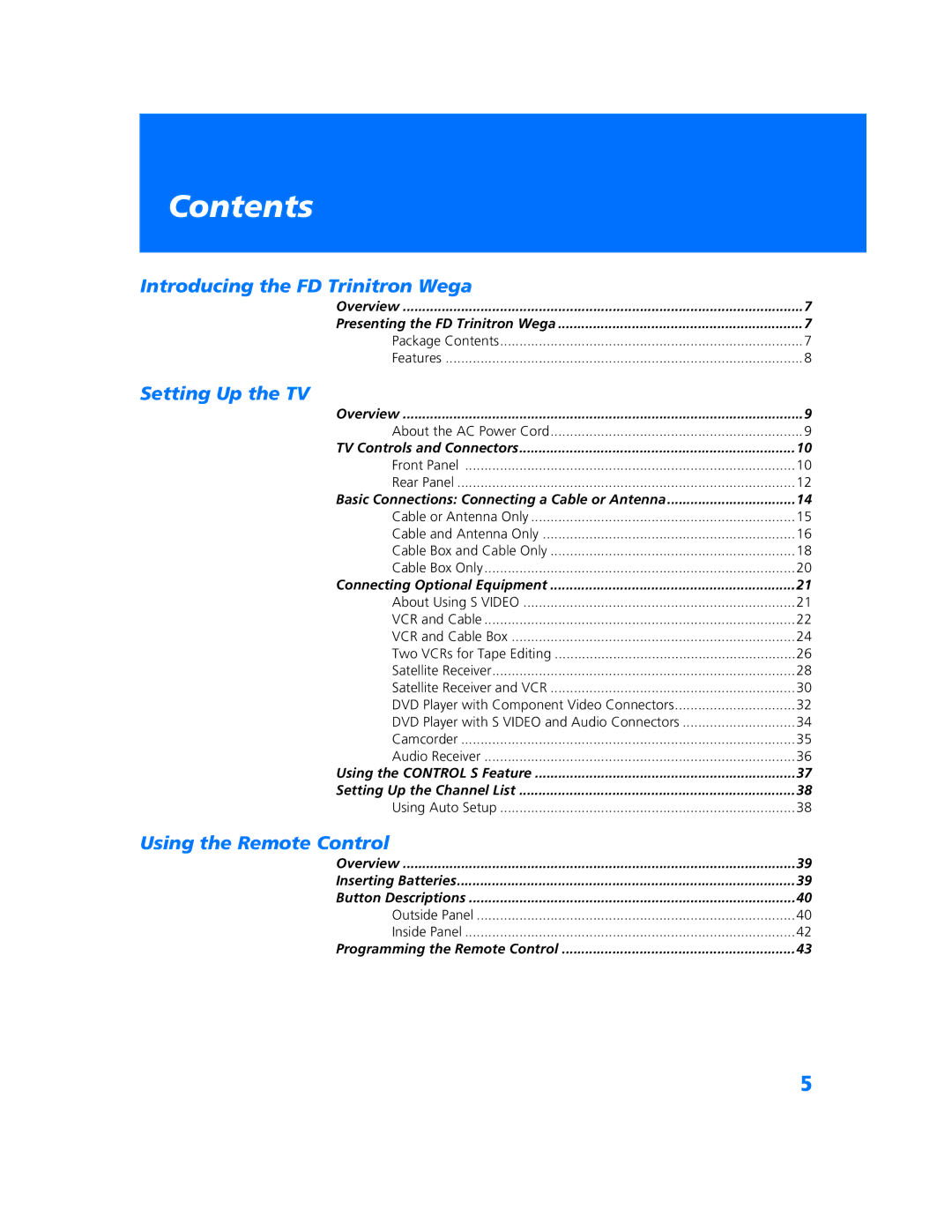 Sony KV-32HS500 manual Contents 