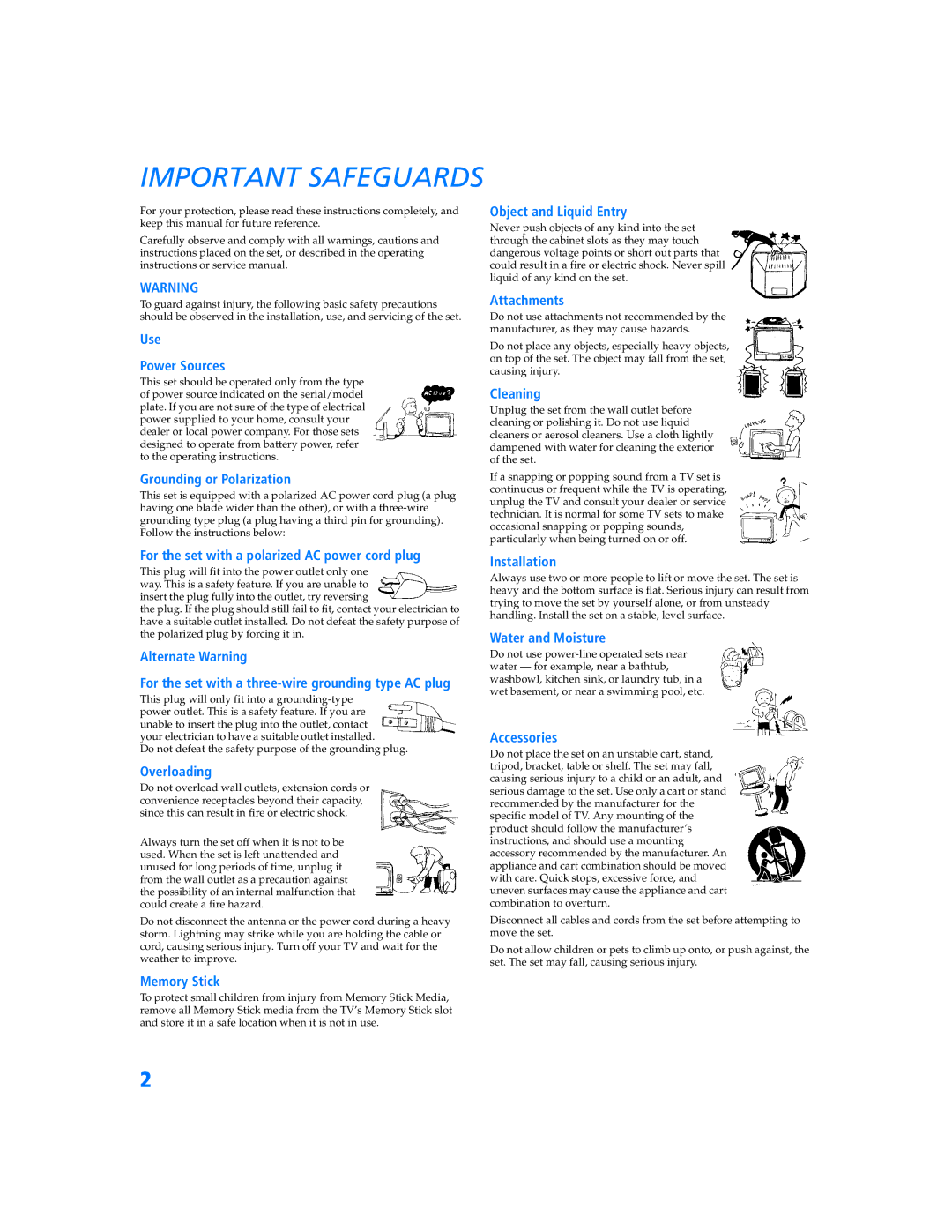 Sony KV-32HV600 manual Important Safeguards 