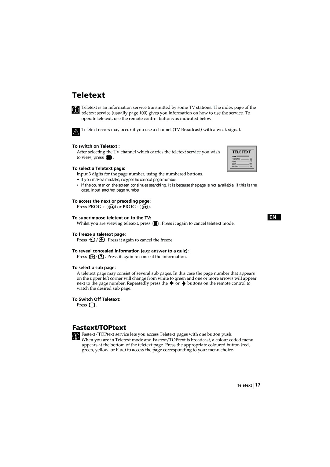 Sony KV-32LS65AUS instruction manual Teletext 