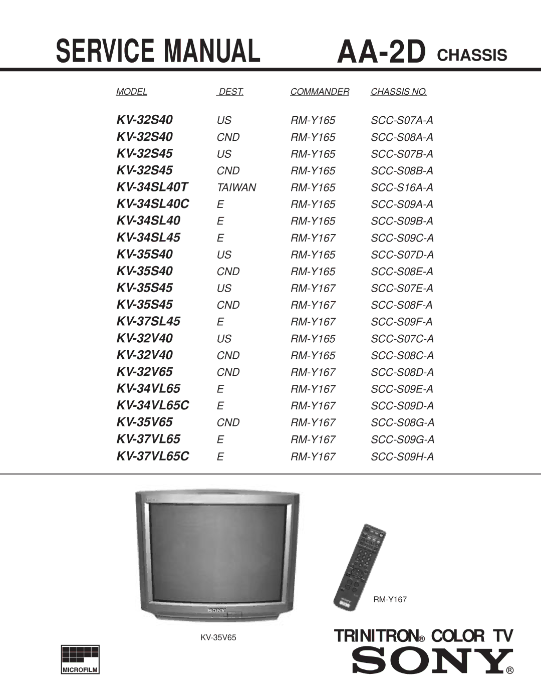 Sony KV 32S45, KV 32S40, KV 35S45, KV 32V65, KV 35S40, KV-37VL65, KV-34SL40, KV-32V40, KV-35V65 service manual Trinitron Color TV 