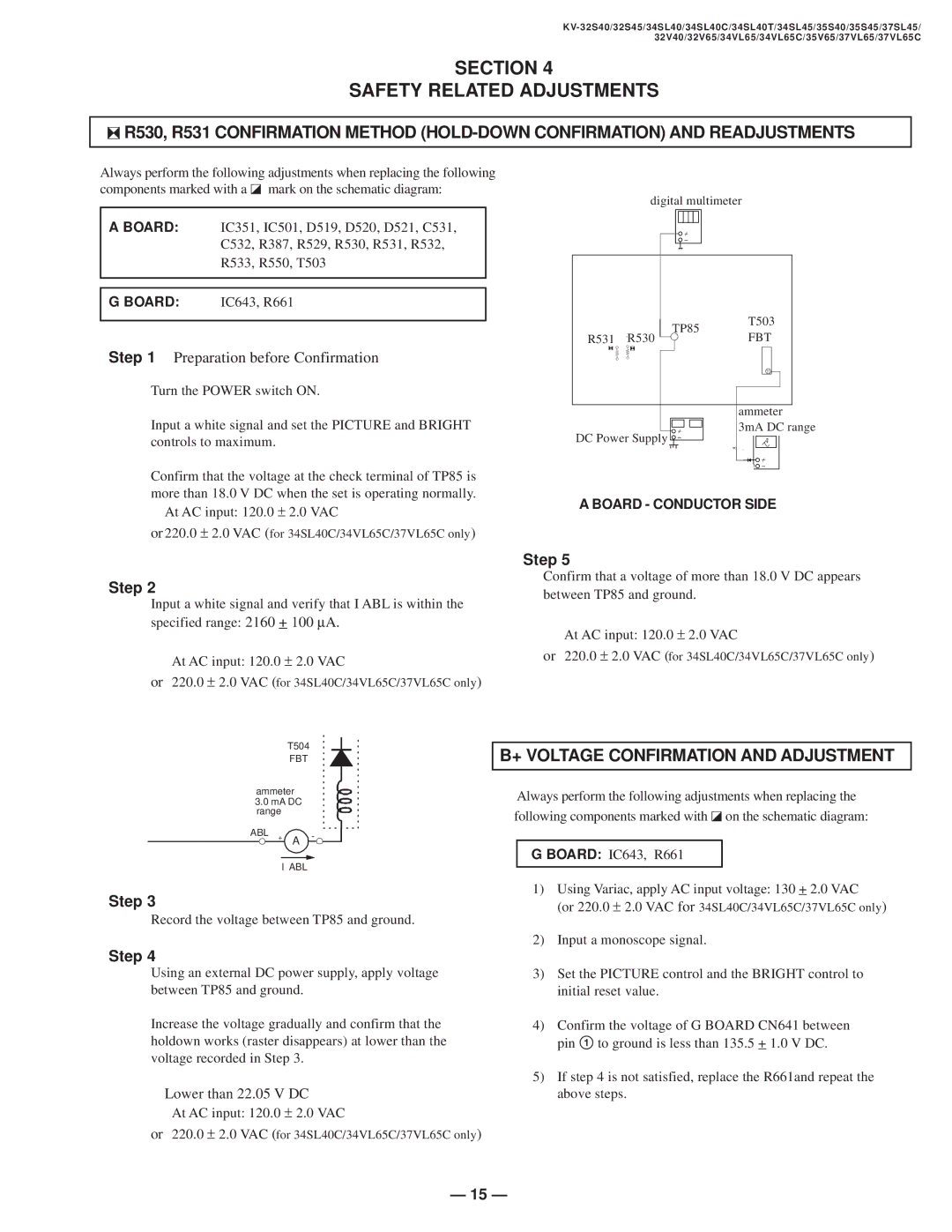 Sony KV-37VL65C, KV 32S40, KV 32S45, KV 35S45, KV 32V65, KV 35S40, KV-34SL40, KV-32V40 Section Safety Related Adjustments 