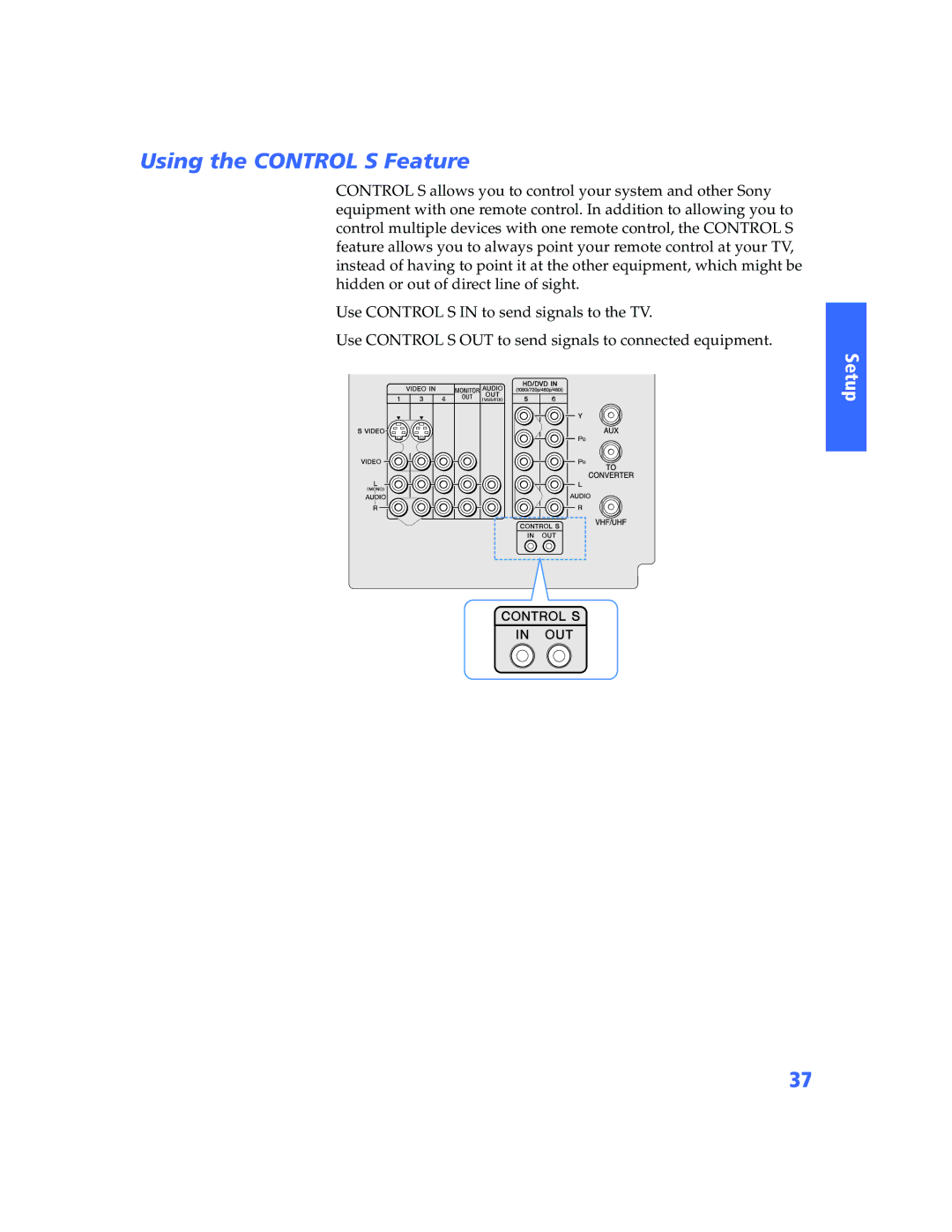 Sony KV-34XBR800 operating instructions Using the Control S Feature 