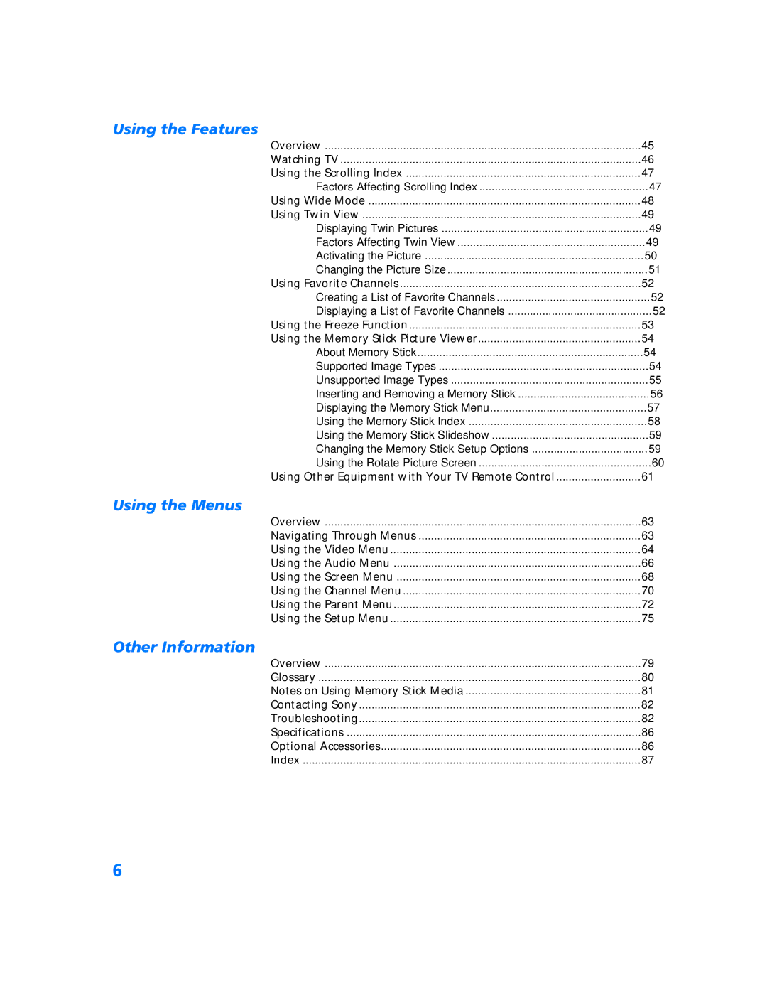 Sony KV-34XBR800 operating instructions Using the Features 