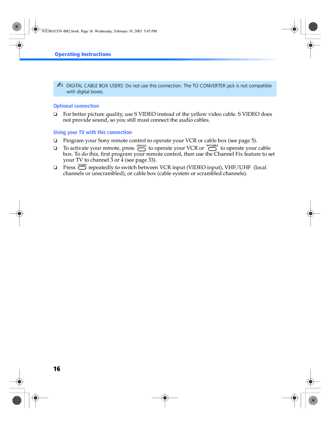 Sony KV 36FV310, KV 32FV310, KV-27FV310, KV-32FV310, KV-36FV310 manual Operating Instructions 