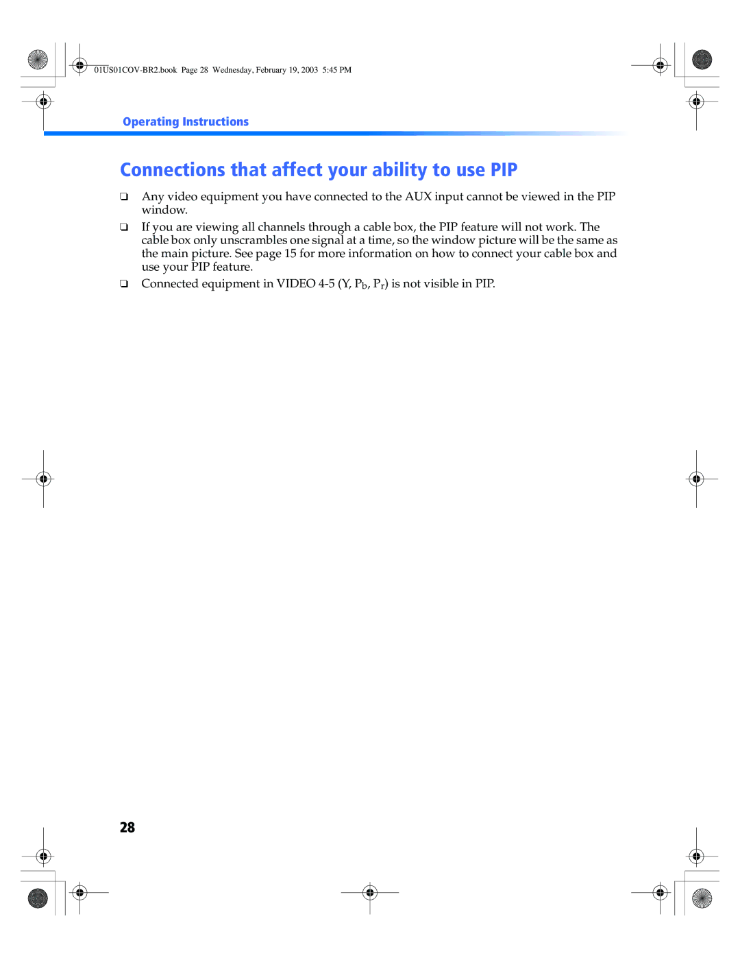 Sony KV 36FV310, KV 32FV310, KV-27FV310, KV-32FV310, KV-36FV310 manual Connections that affect your ability to use PIP 