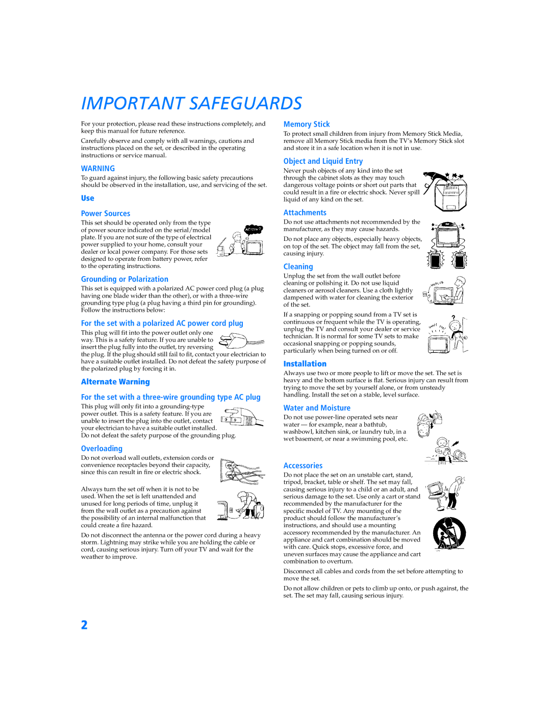 Sony KV 36HS500 manual Important Safeguards 