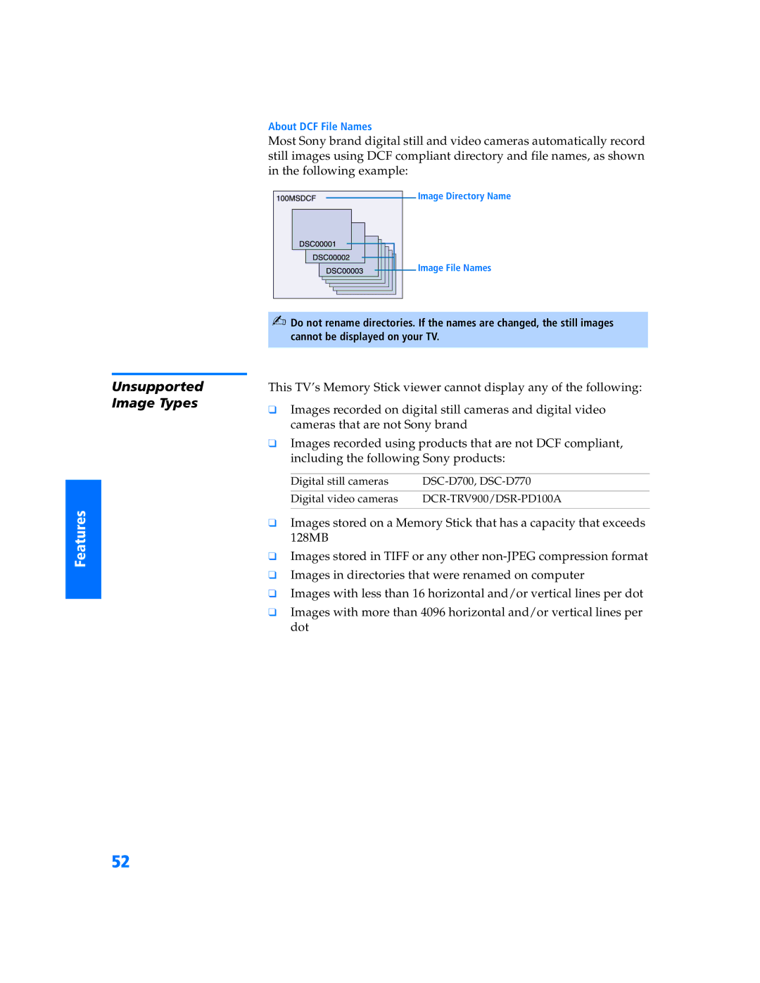 Sony KV 36HS500 manual Unsupported Image Types 