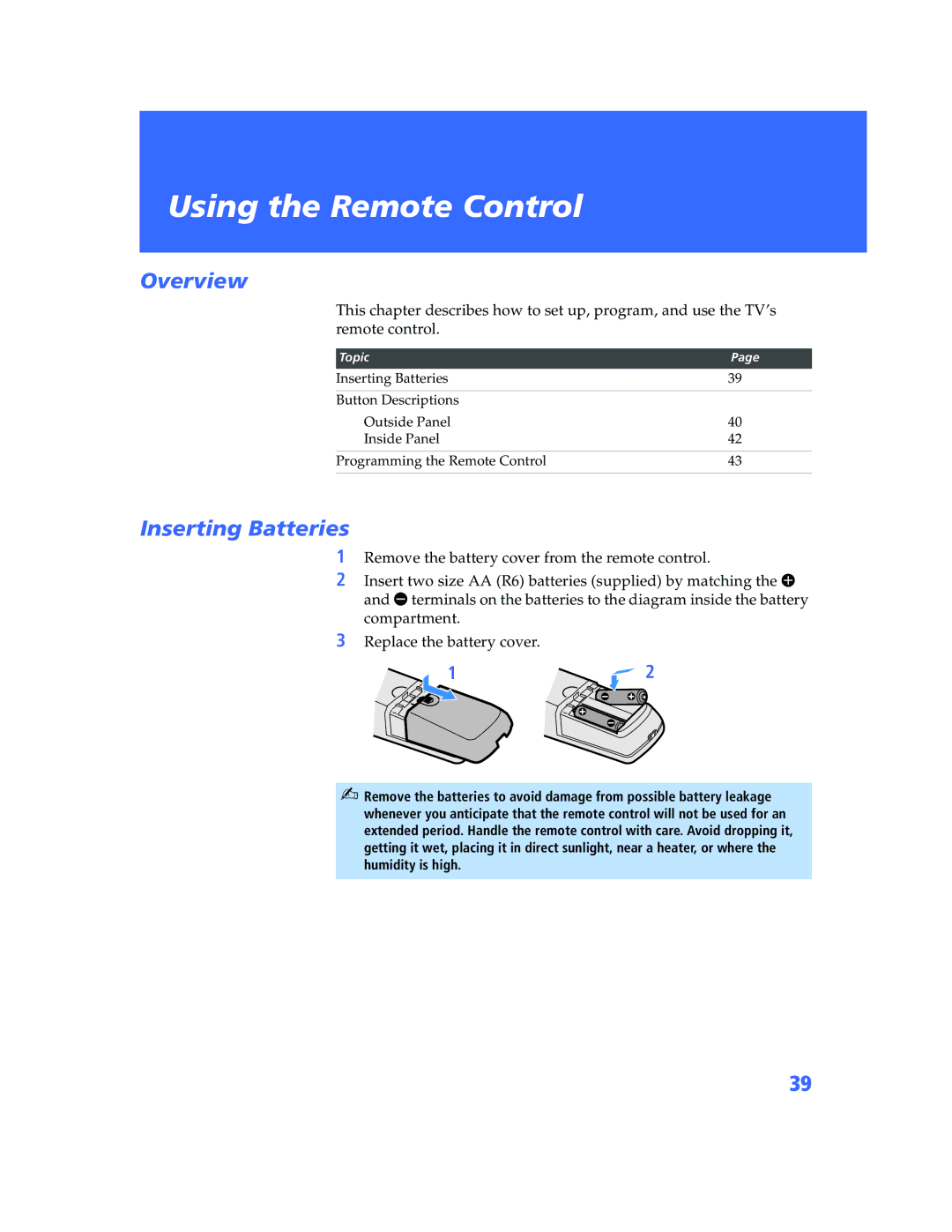 Sony KV-40XBR800, KV-36XBR800 manual Using the Remote Control, Inserting Batteries 