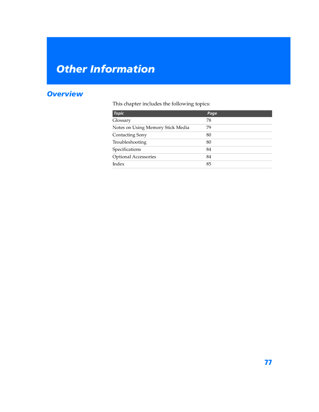 Sony KV-40XBR800, KV-36XBR800 manual Other Information, This chapter includes the following topics 