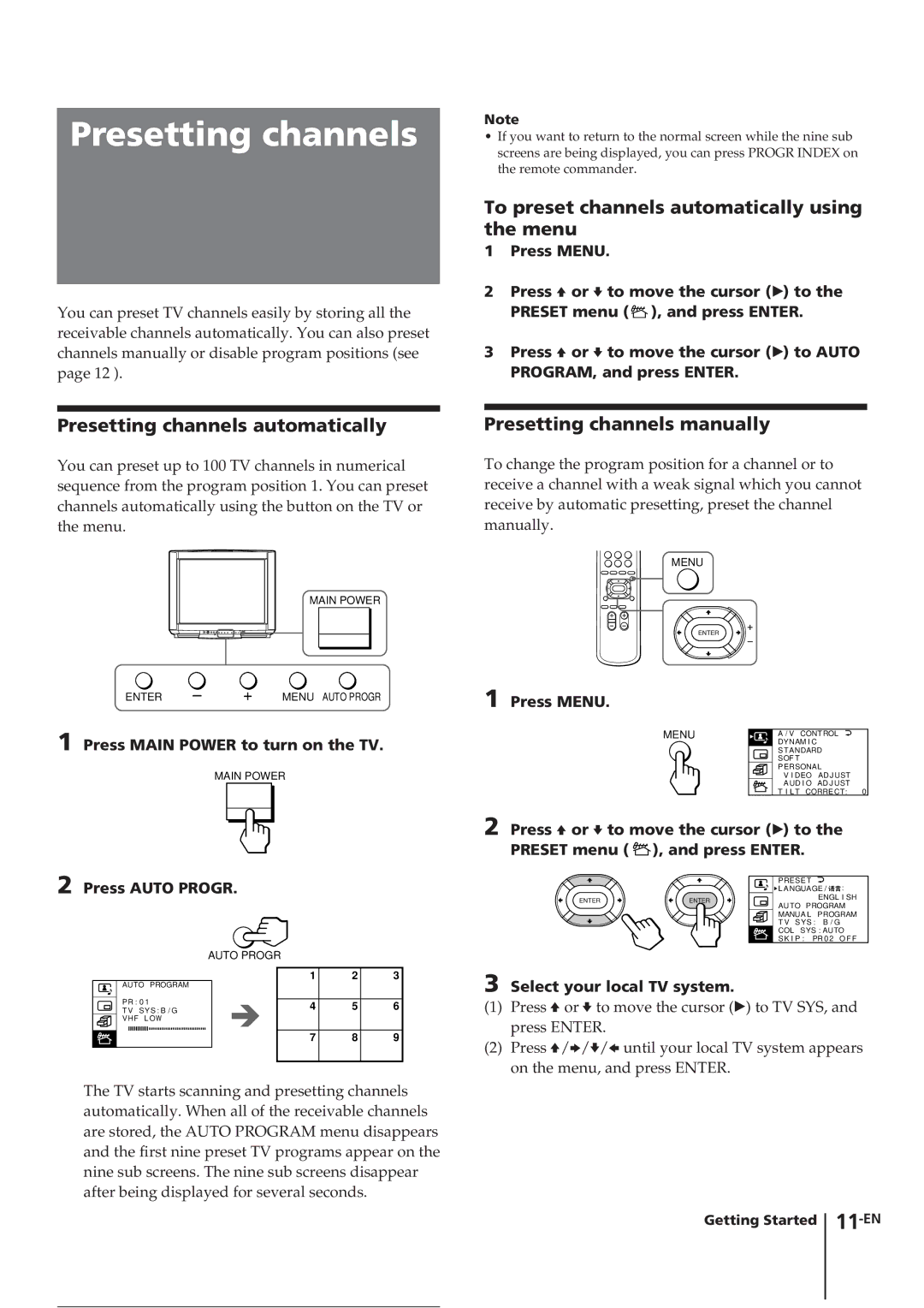 Sony KV-E29MH11, KV-E29MN11 manual To preset channels automatically using the menu, Presetting channels automatically 