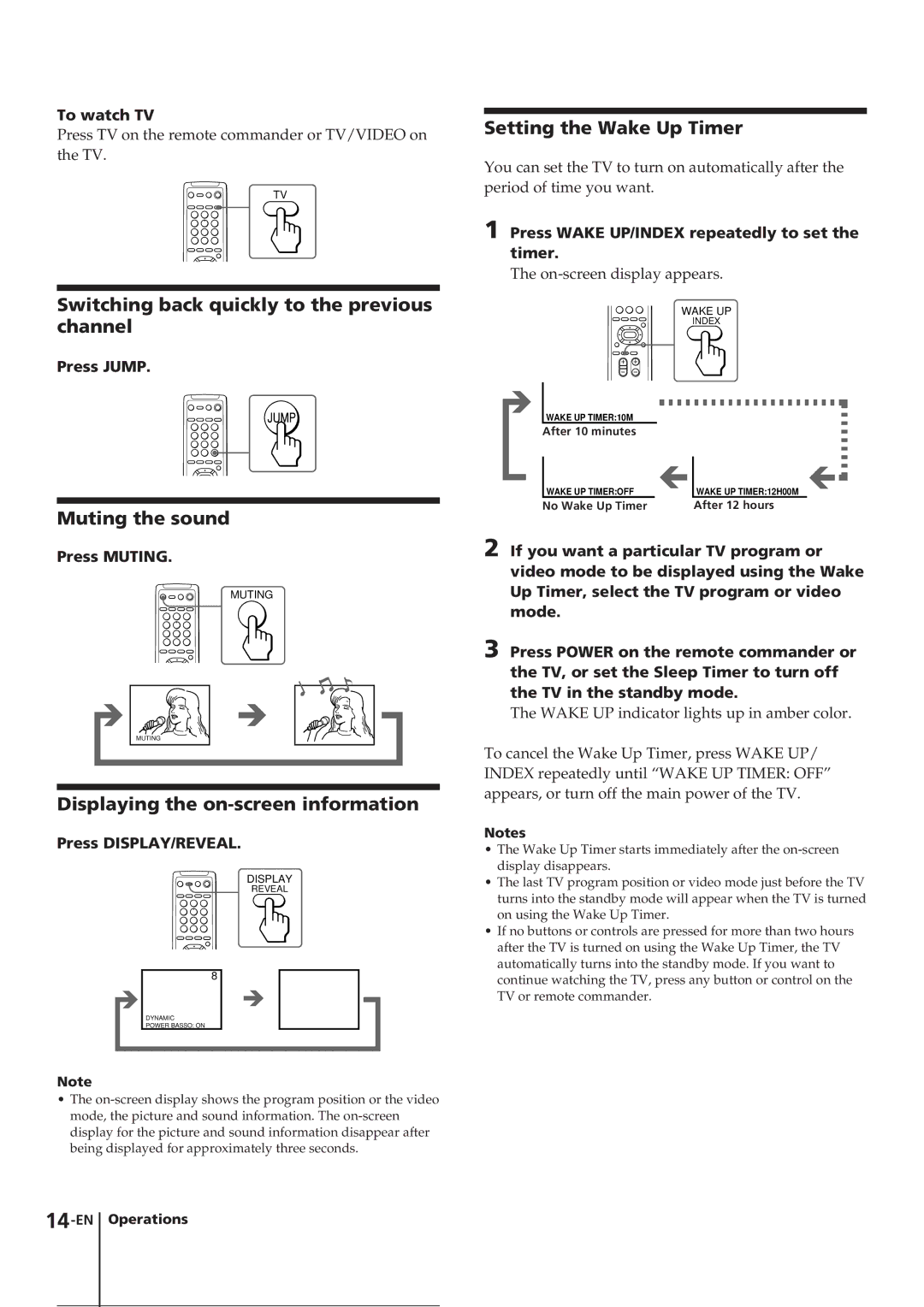 Sony KV-E29 manual Switching back quickly to the previous channel, Muting the sound, Displaying the on-screen information 