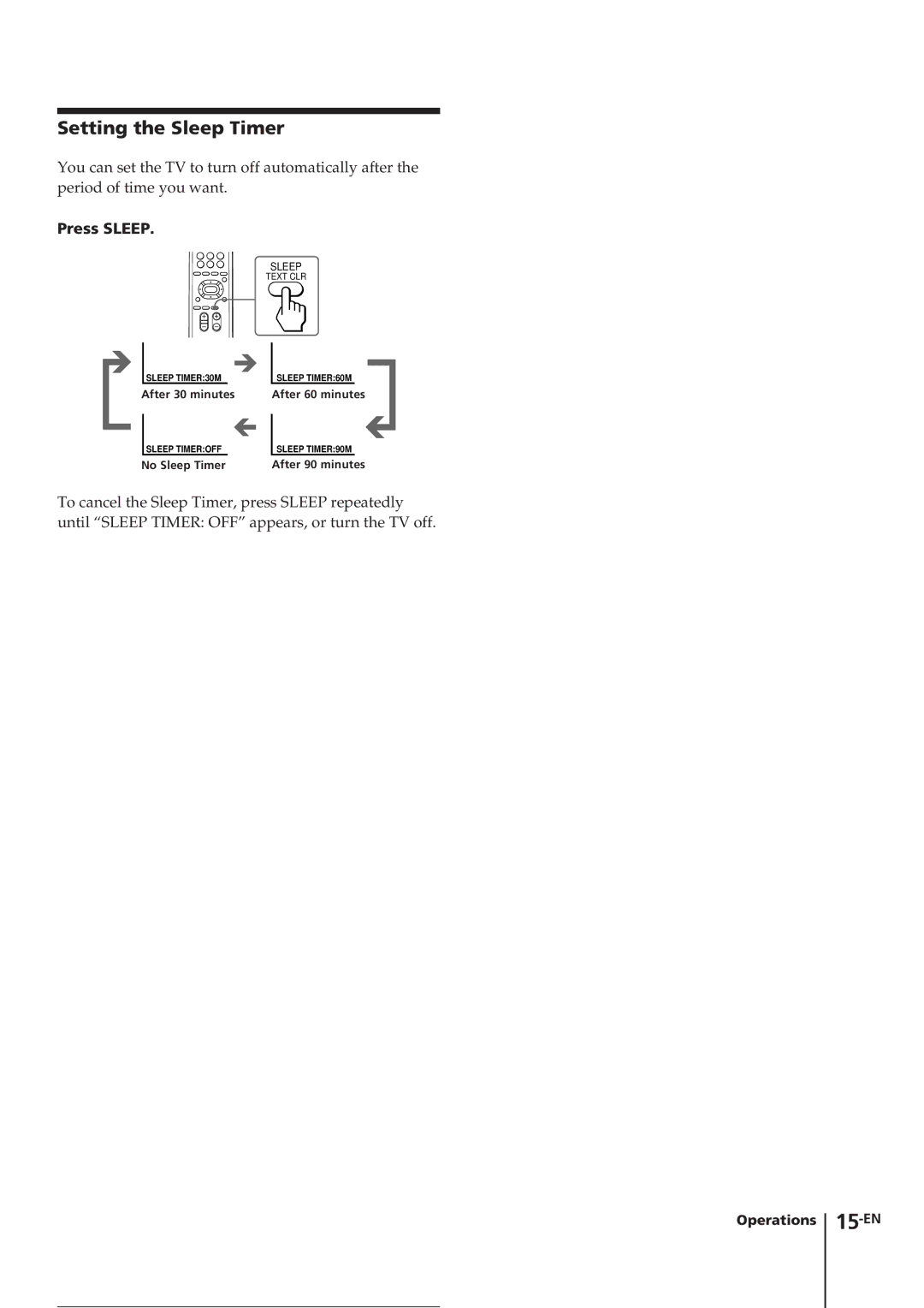 Sony KV-E29MN11, KV-E29MF1S, KV-E29MH11 manual Setting the Sleep Timer, Press Sleep 