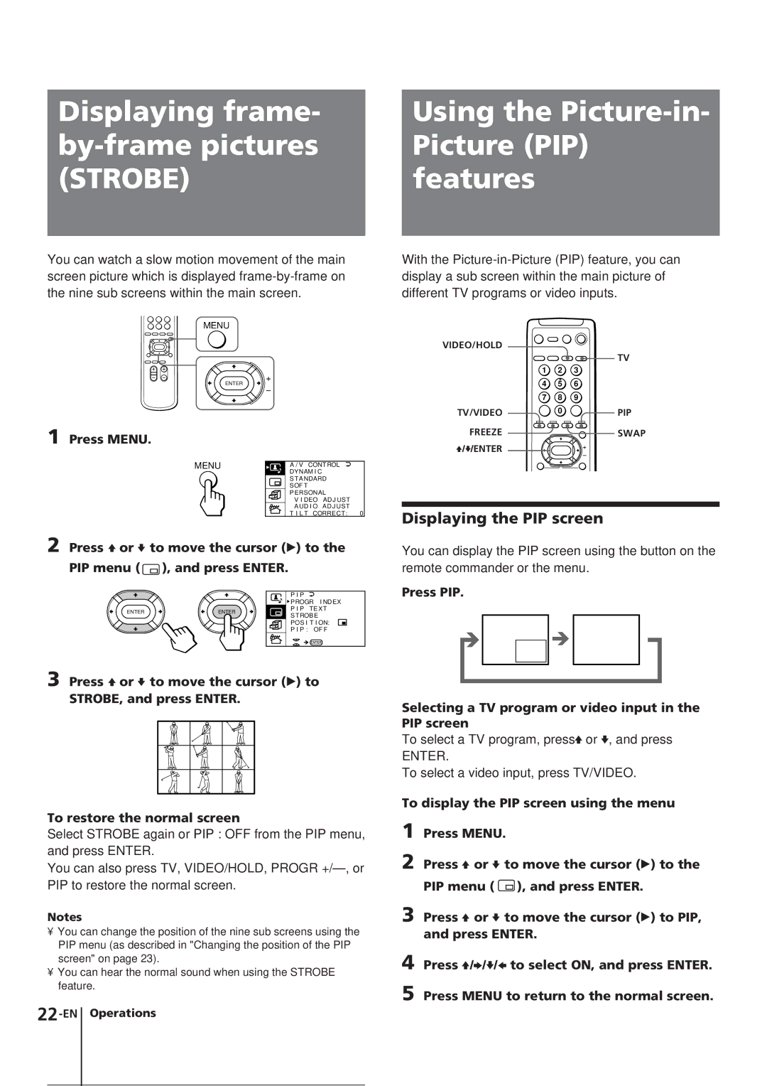 Sony KV-E29MF1S, KV-E29MN11, KV-E29MH11 manual Displaying the PIP screen 