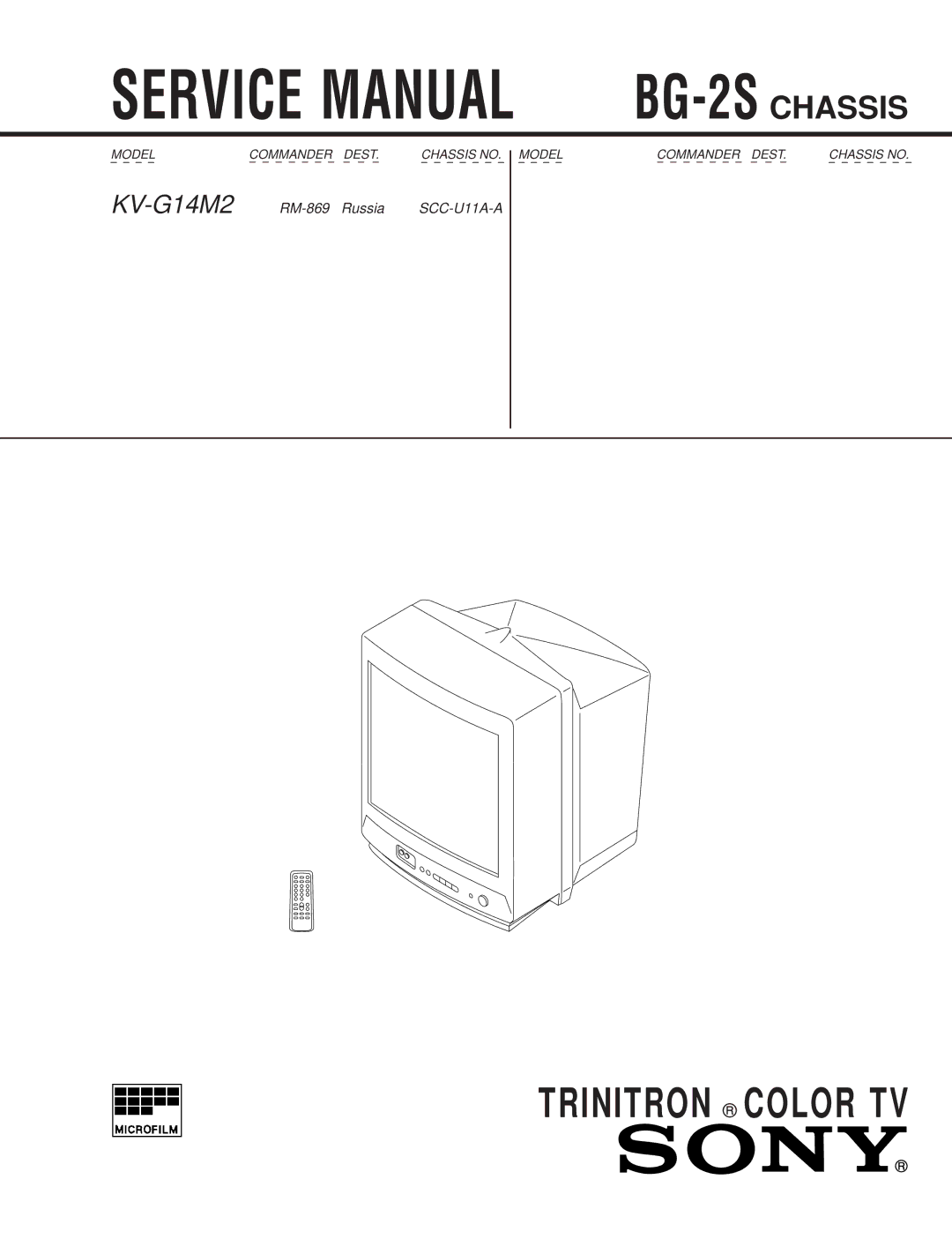 Sony KV-G142M service manual Trinitron Color TV 