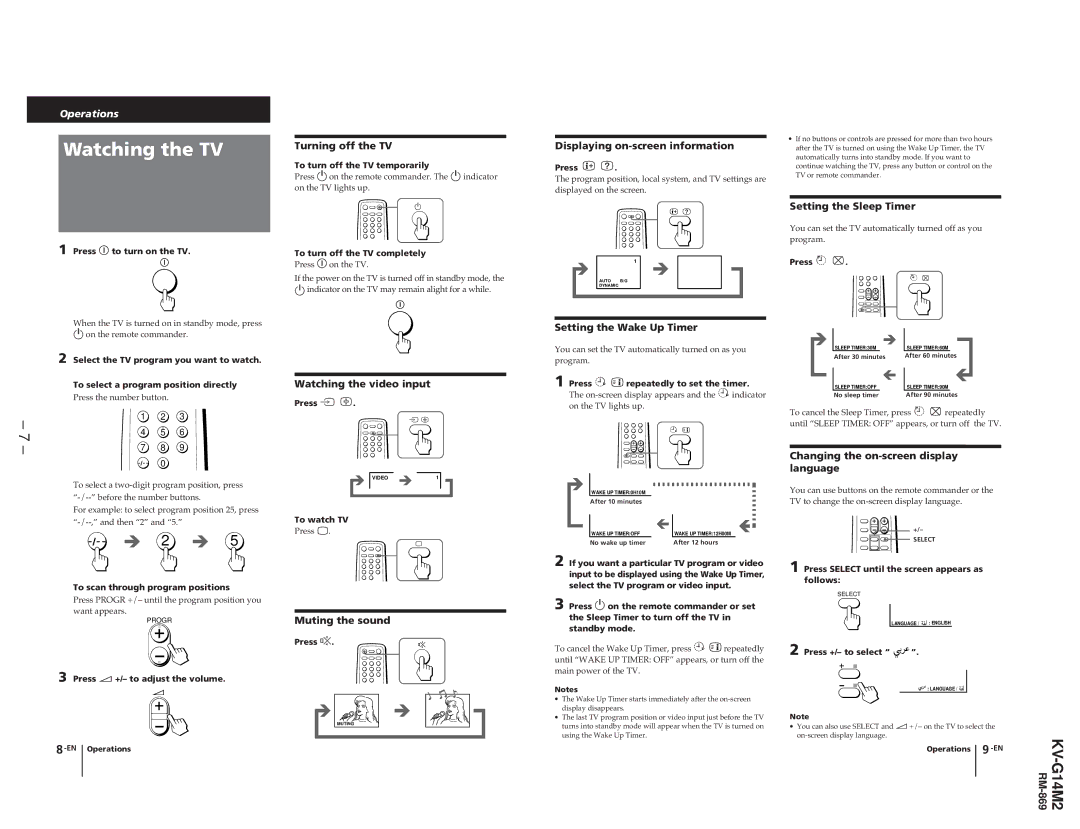 Sony KV-G142M service manual Watching the TV 