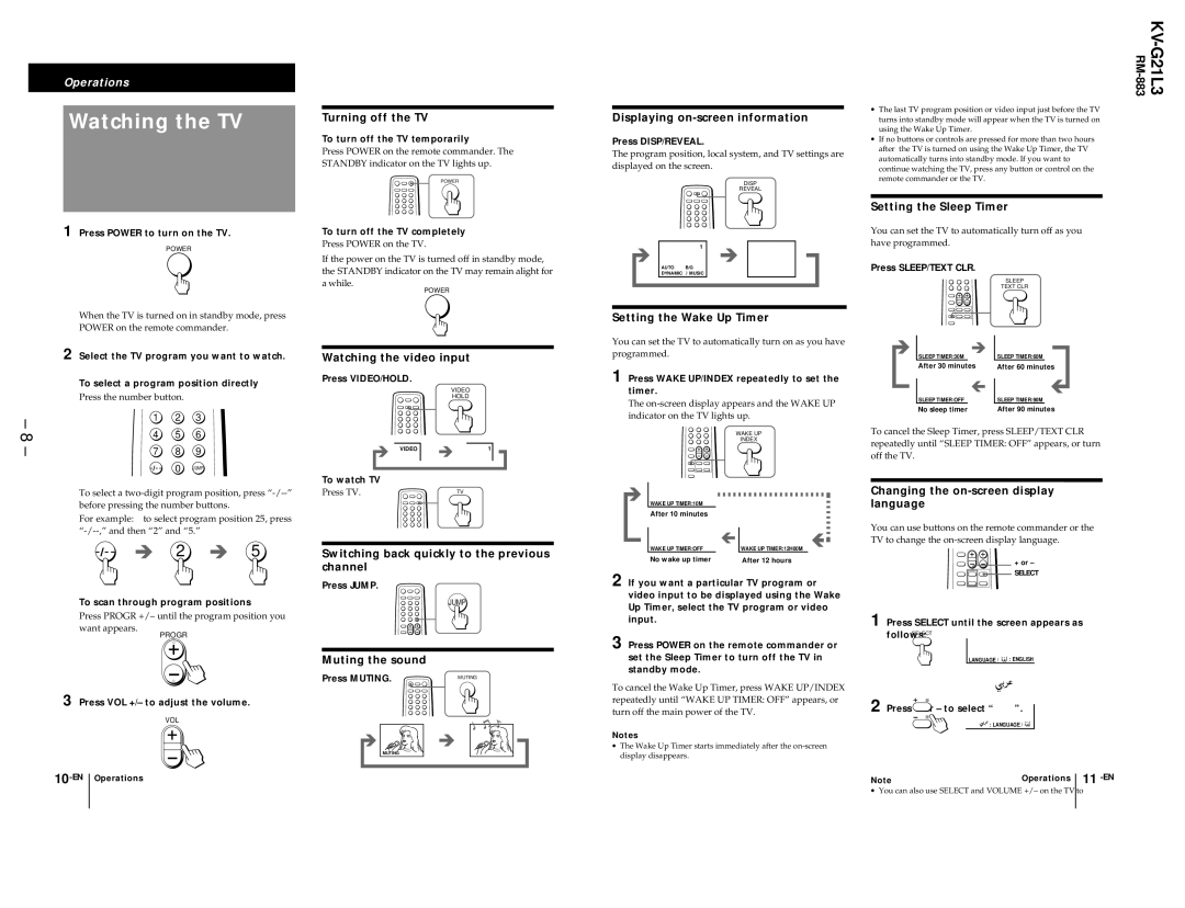 Sony KV-G21L3 Turning off the TV, Displaying on-screen information, Setting the Sleep Timer, Watching the video input 