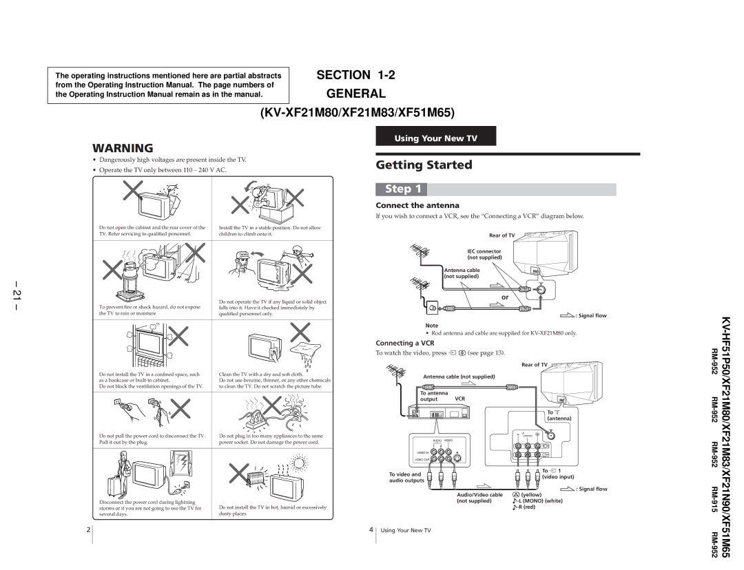 Sony KV-XF51M65, KV-HF51P50, KV-XF21N90, KV-XF21M83 service manual Section 