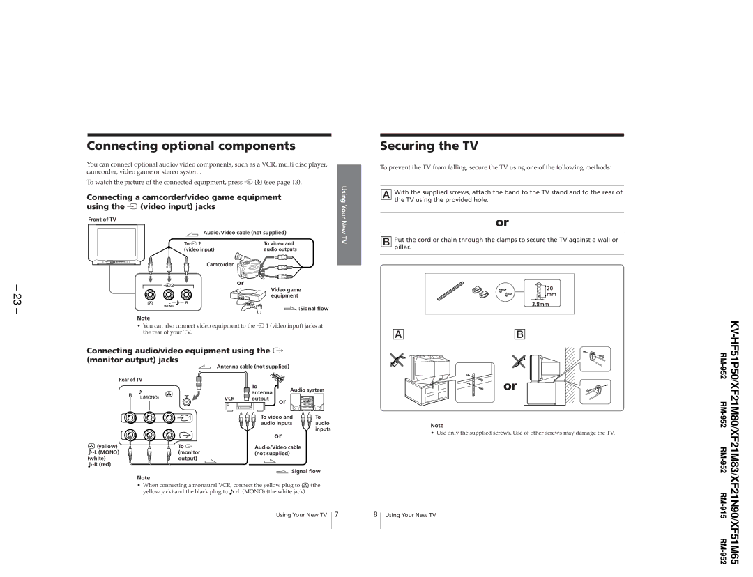 Sony KV-XF21M83, KV-HF51P50, KV-XF51M65 Connecting a camcorder/video game equipment, Using the É video input jacks 