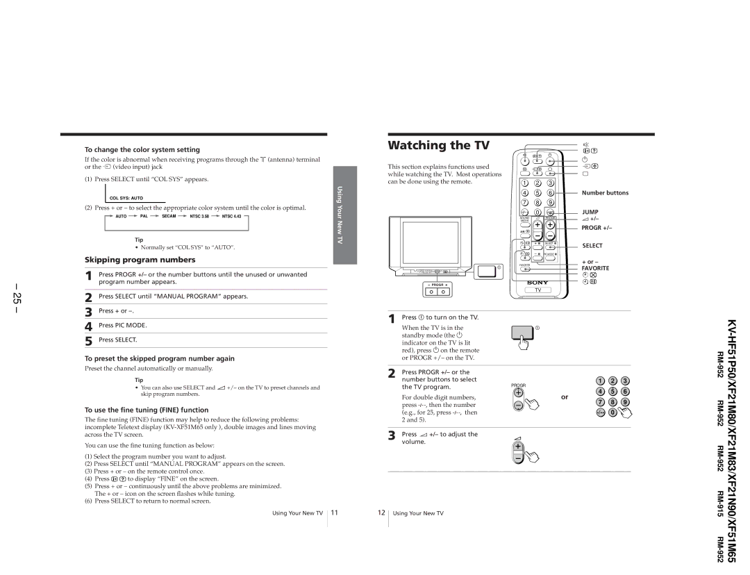 Sony KV-XF51M65, KV-HF51P50, KV-XF21N90, KV-XF21M83 service manual Red, press u on the remote 