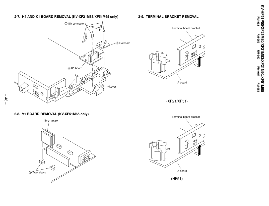 Sony KV-XF51M65, KV-HF51P50, KV-XF21N90, KV-XF21M83 service manual Terminal Bracket Removal 