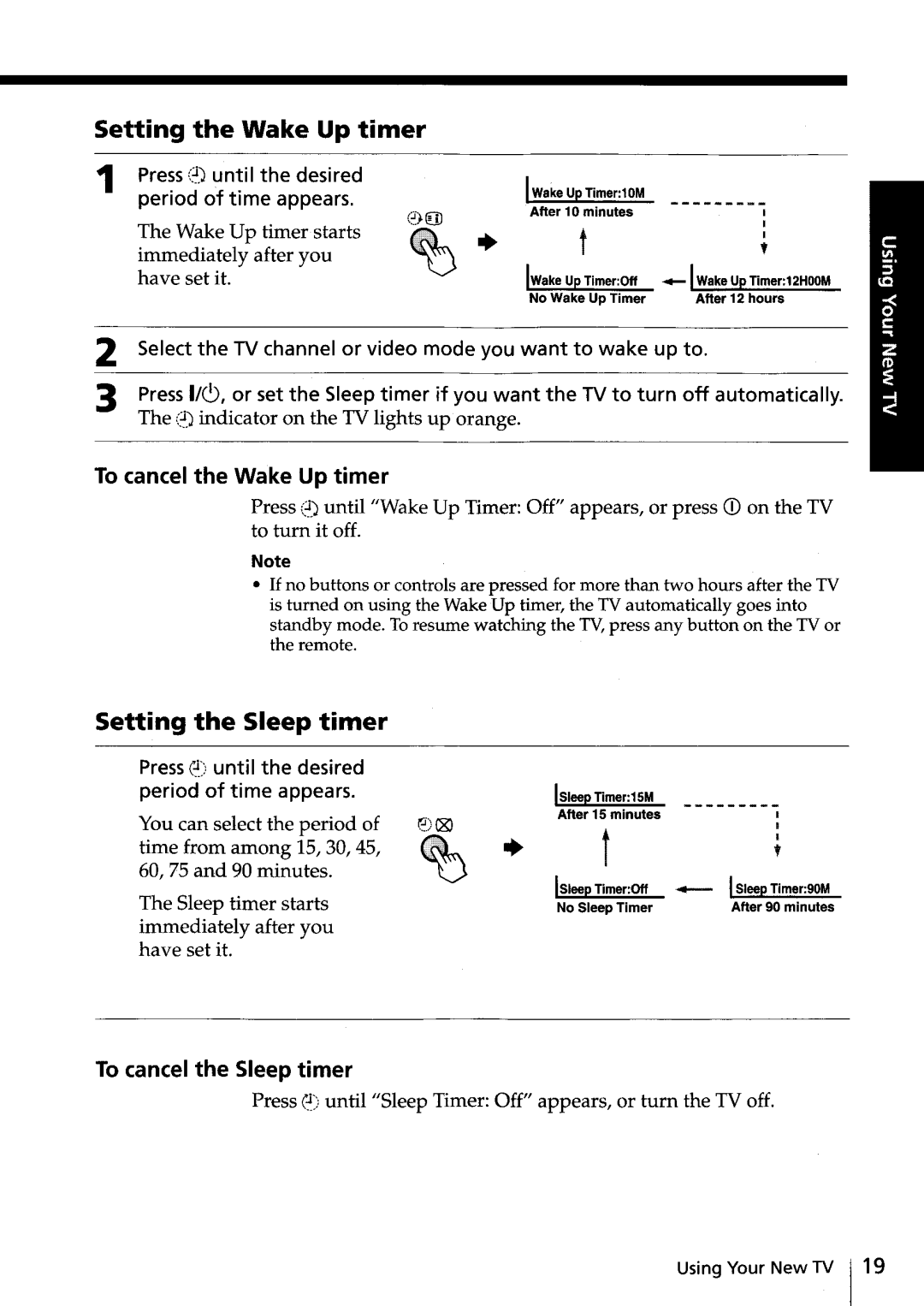 Sony KV-HR36, KV-HR32 manual Setting the Wake Up timer, Setting the Sleep timer 