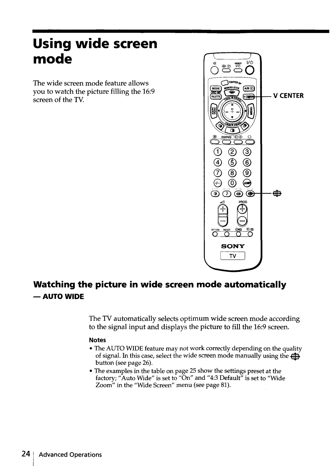 Sony KV-HR32, KV-HR36 manual Using wide screen mode, Watching the picture in wide screen mode automatically, 000 