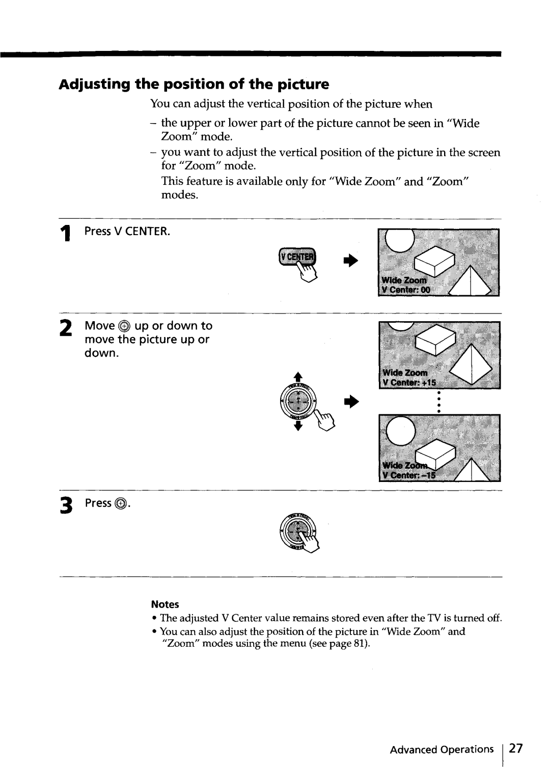 Sony KV-HR36, KV-HR32 manual Adjusting the position of the picture, Press~ 