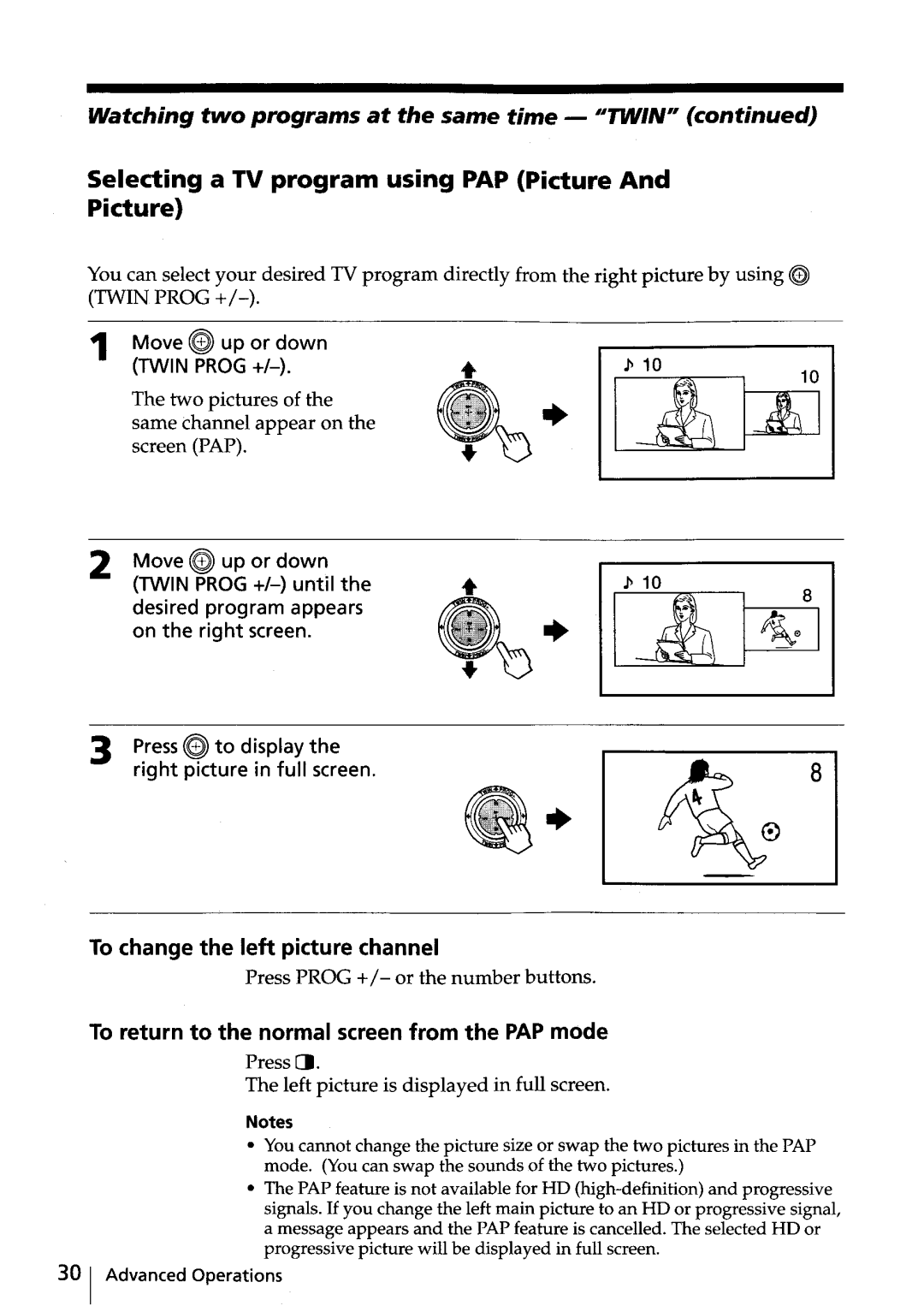 Sony KV-HR32, KV-HR36 Selecting a TV program using PAP Picture And Picture, Watching two programs at the same time Iitwin 