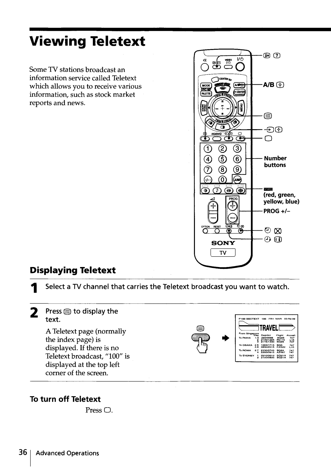 Sony KV-HR32, KV-HR36 manual Viewing Teletext, Displaying Teletext, To turn off Teletext, Press O 