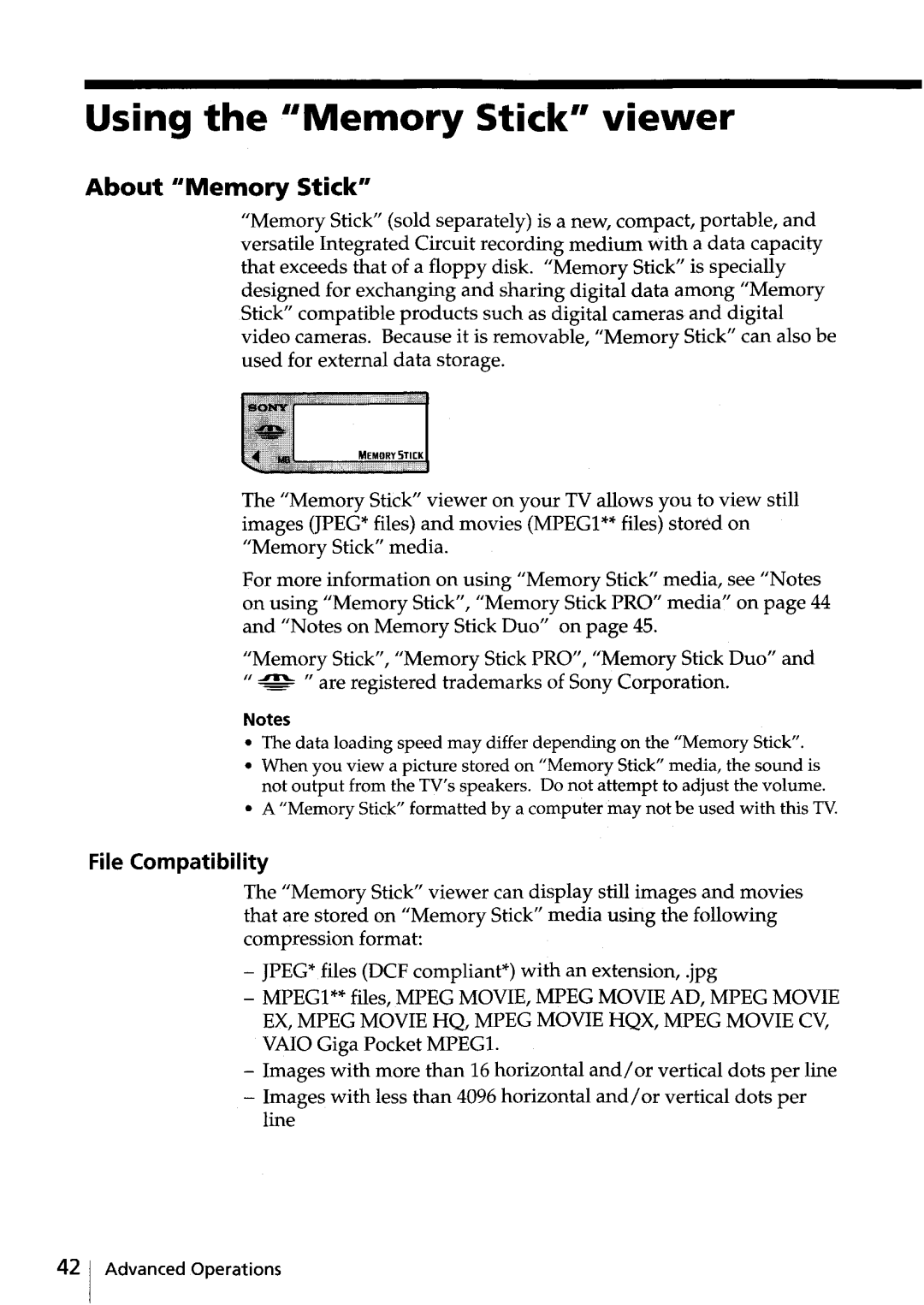 Sony KV-HR32, KV-HR36 manual Using the ··Memory Stick·· viewer, About IIMemory Stickl l, File Compatibility 