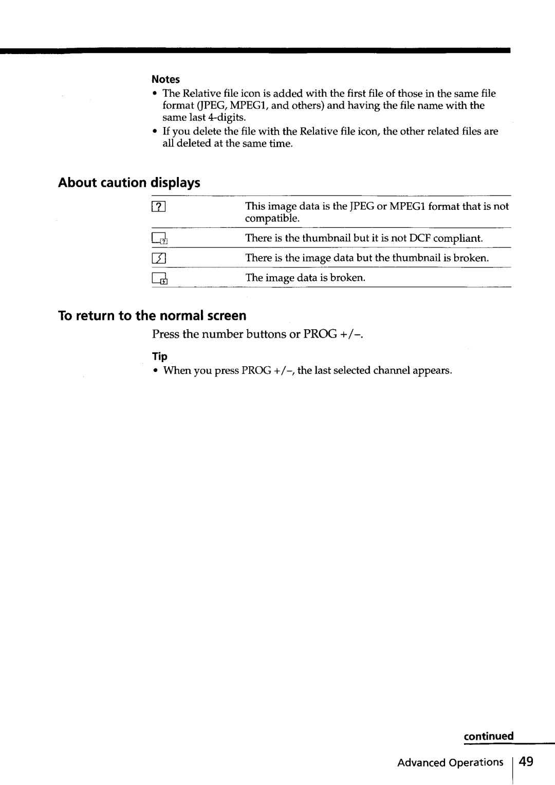 Sony KV-HR36, KV-HR32 manual About caution displays, Press the number buttons or Prog + 