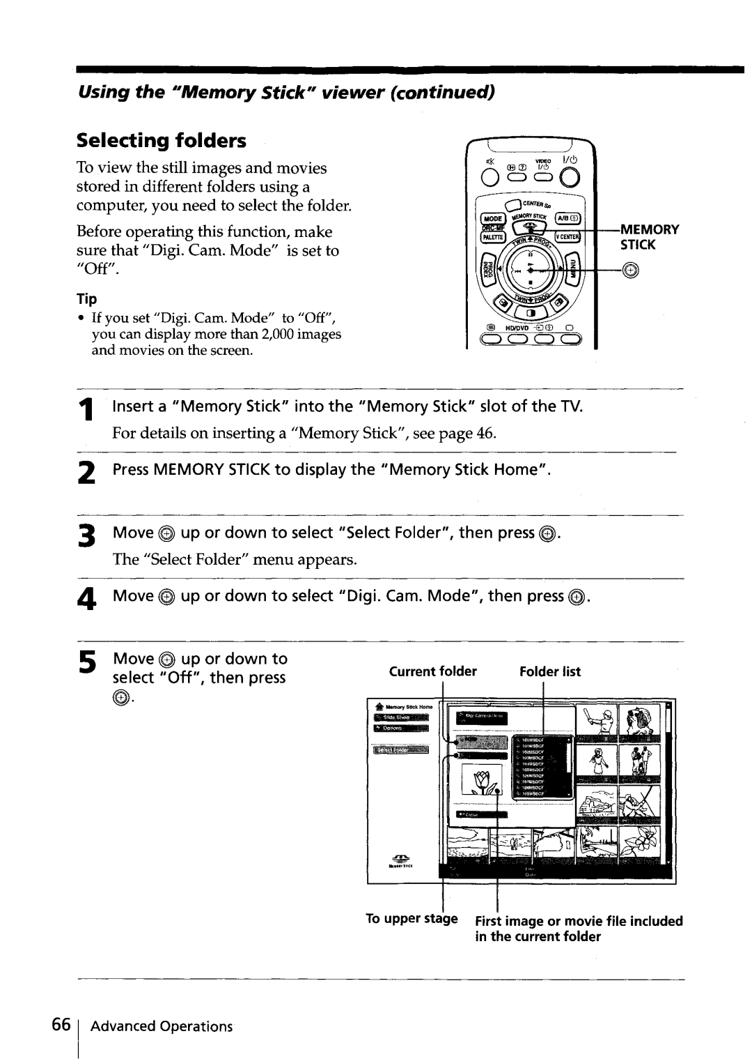 Sony KV-HR32, KV-HR36 manual Selecting folders, Select Folder menu appears 