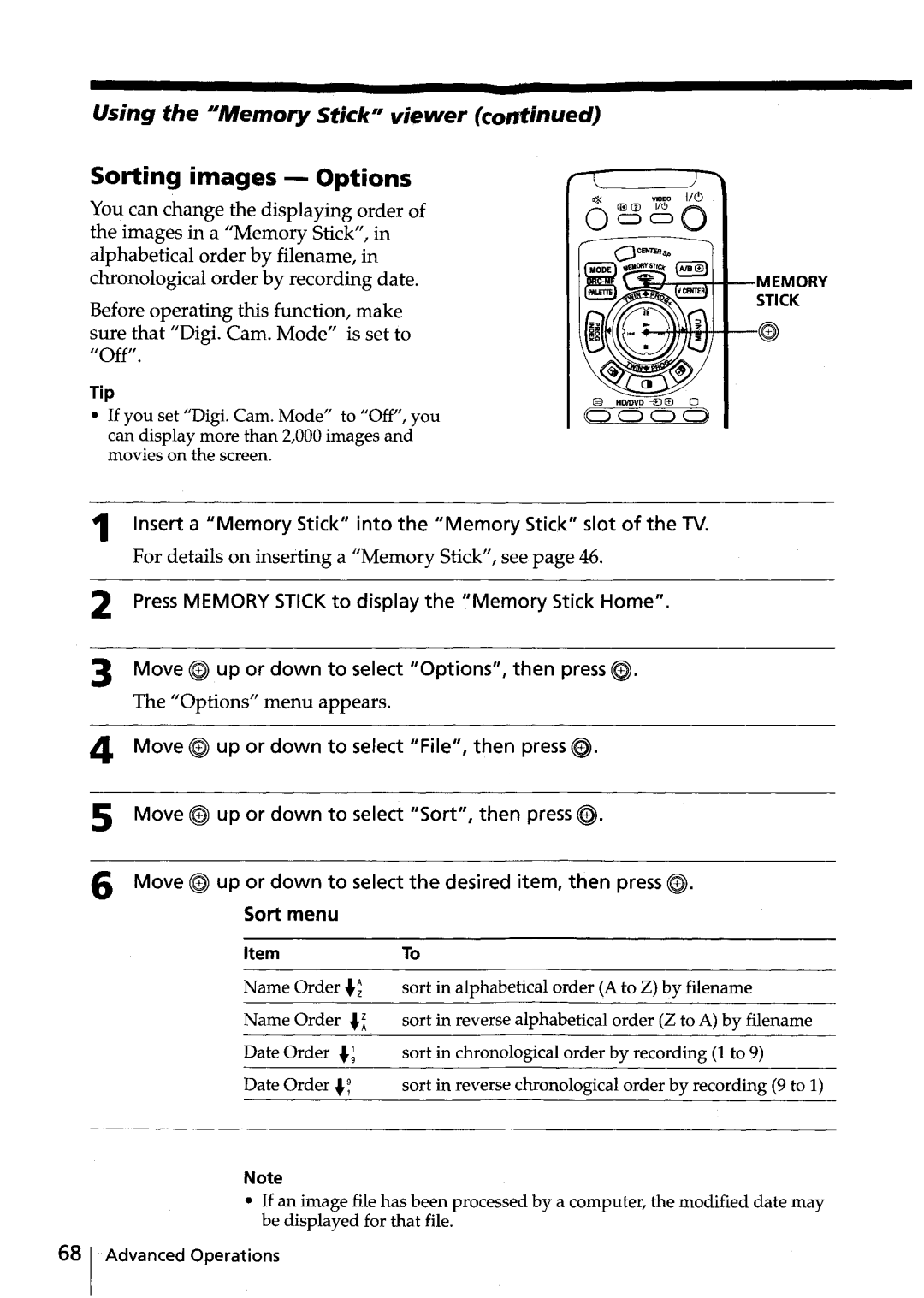 Sony KV-HR32, KV-HR36 manual Sorting images Options, Options menu appears 