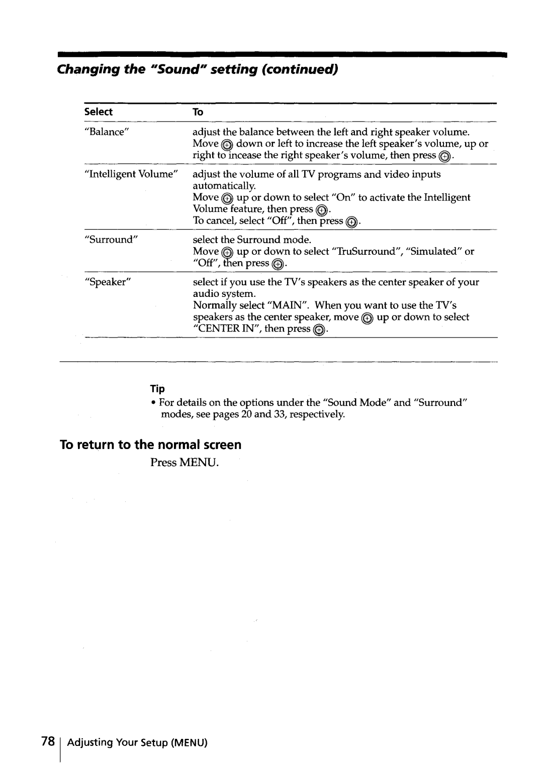 Sony KV-HR32, KV-HR36 manual Changing the IISound setting, Tip 