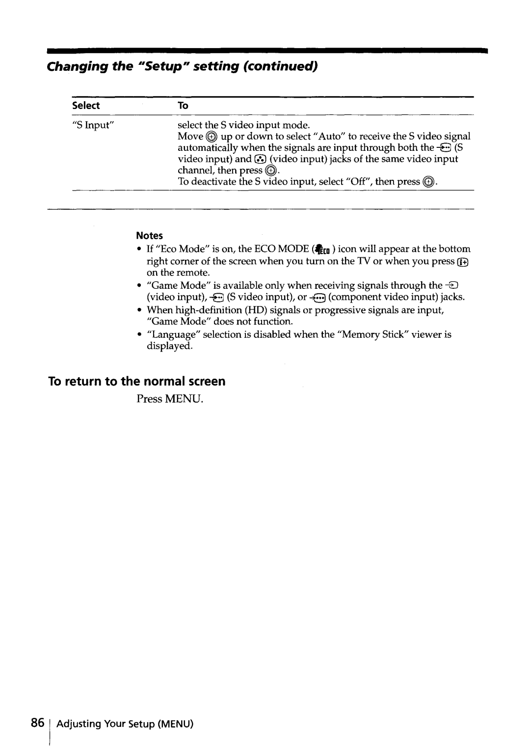 Sony KV-HR32, KV-HR36 manual Changing the IISetup setting, To return to the normal screen 