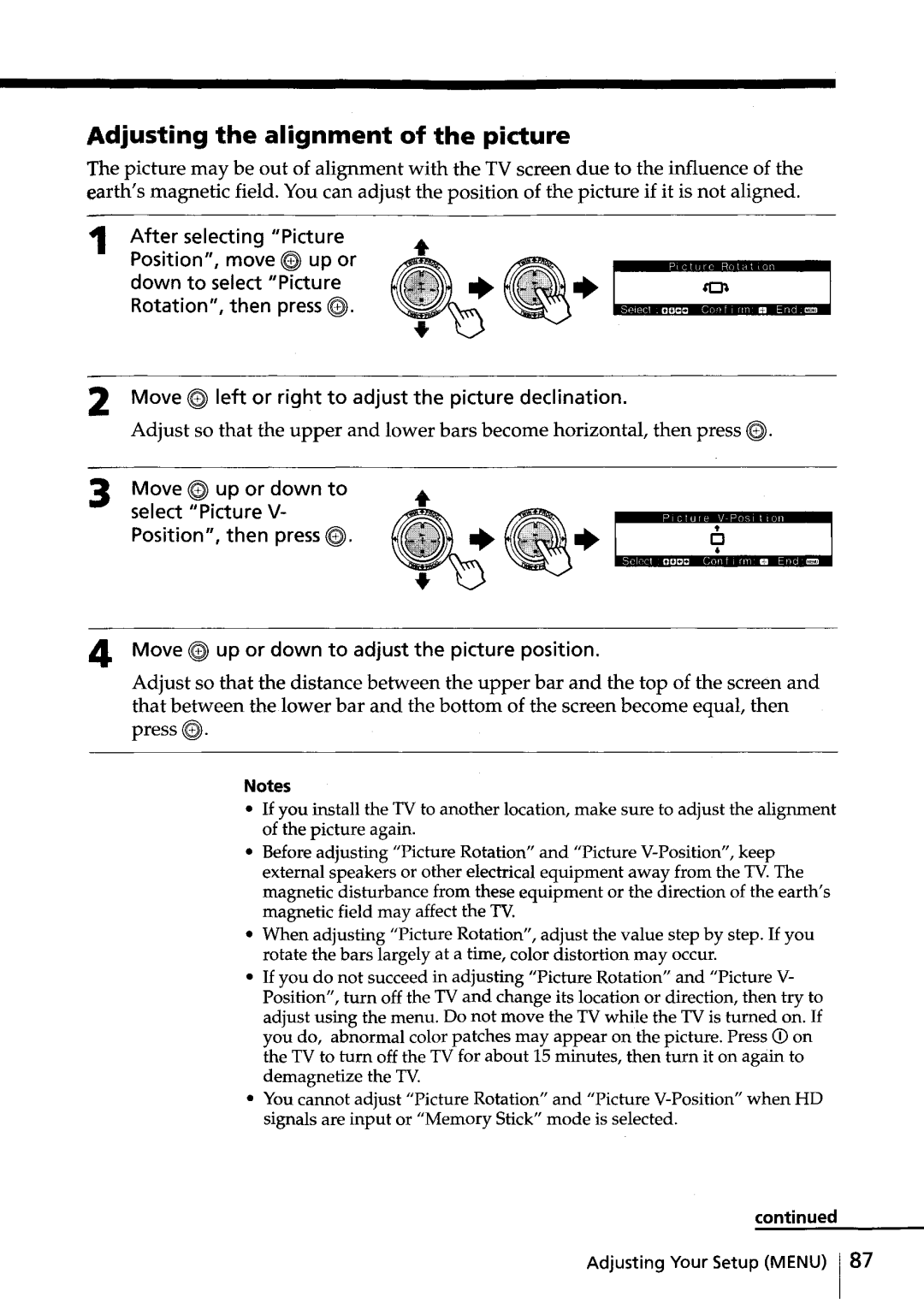 Sony KV-HR36, KV-HR32 manual Adjusting the alignment of the picture 