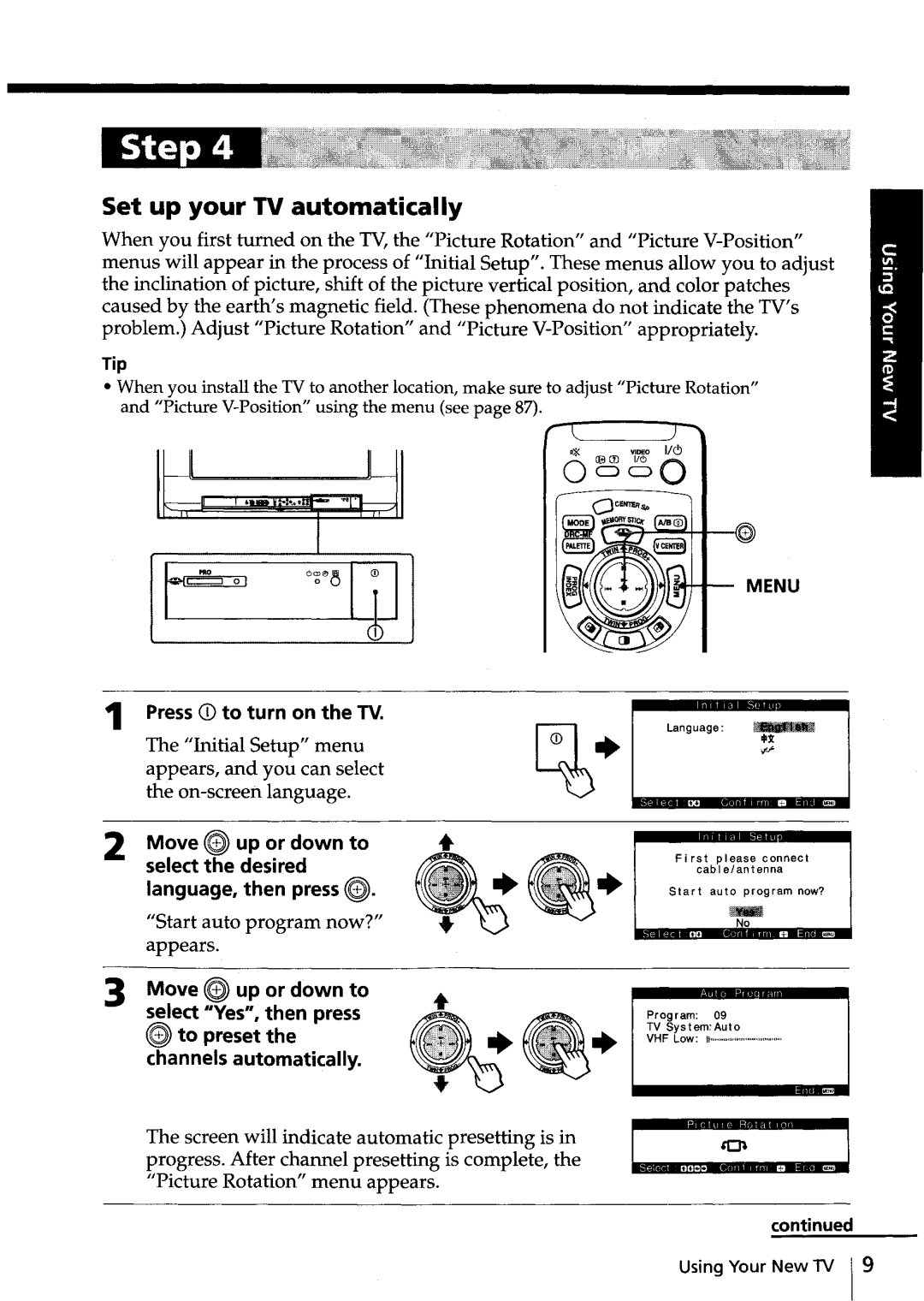 Sony KV-HR36, KV-HR32 manual Set up your TV automatically 