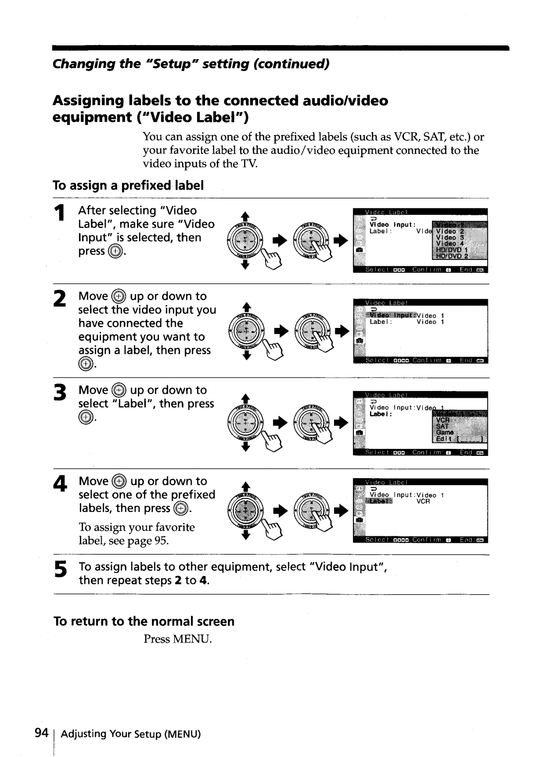 Sony KV-HR32, KV-HR36 manual Changing the IISetupl1 setting, To assign a prefixed, label, To assign your favorite label, see 