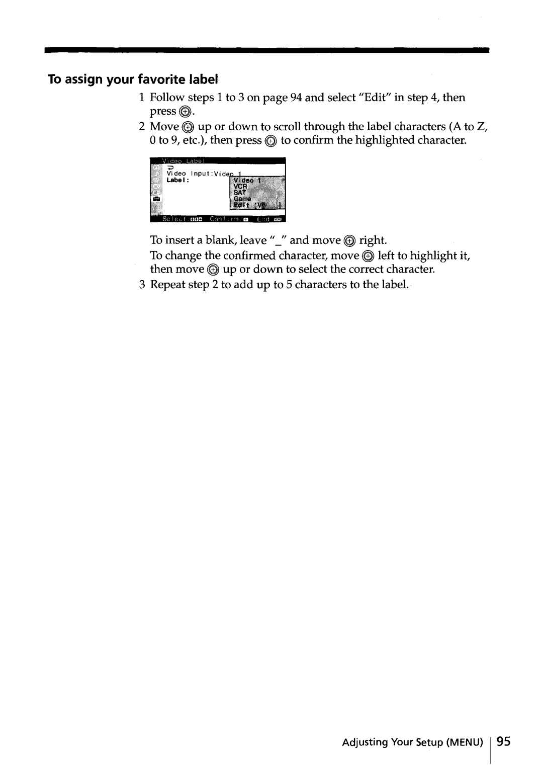 Sony KV-HR36, KV-HR32 manual To assign your favorite label 