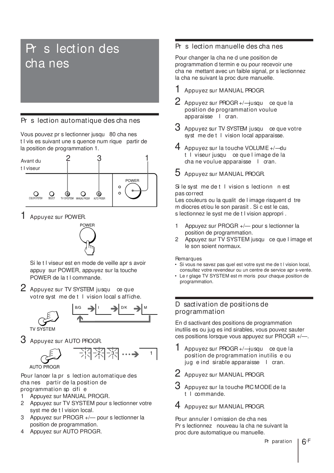 Sony KV-T21, KV-T25, KV-2168 manual Présélection des chaînes, Présélection automatique des chaînes 