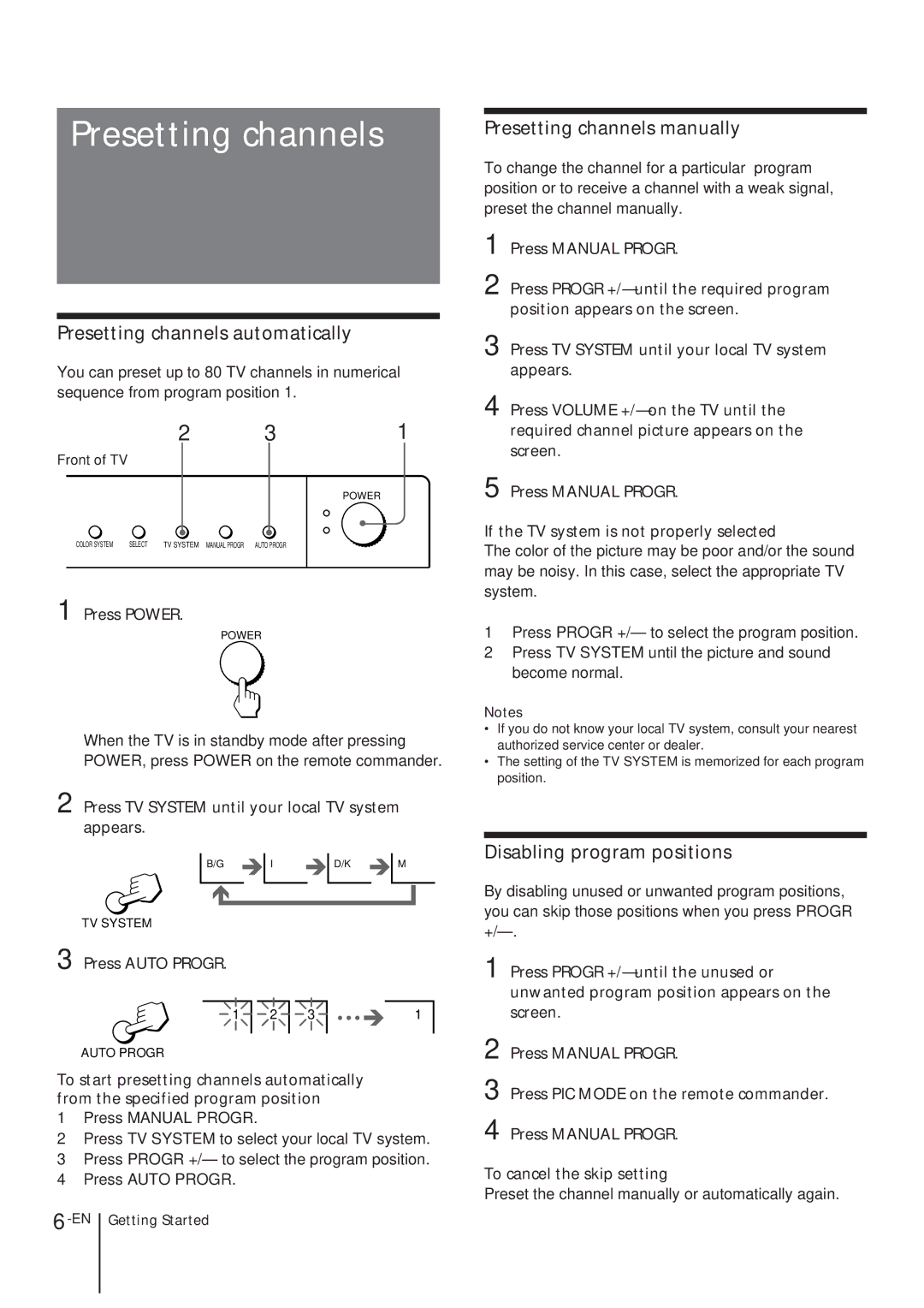 Sony KV-T21, KV-T25, KV-2168 Presetting channels automatically, Presetting channels manually 