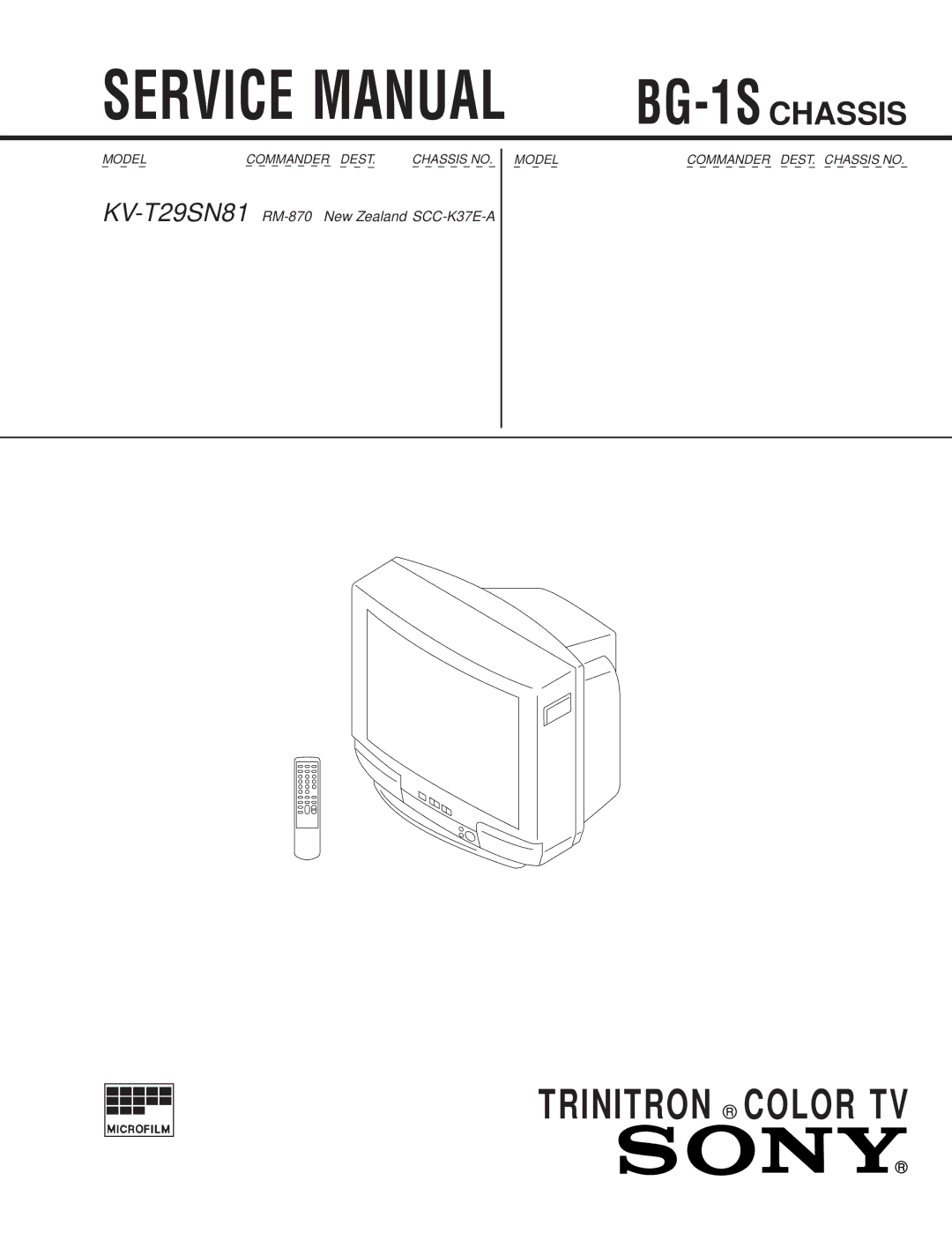 Sony KV-T29SN81 service manual Trinitron Color TV 