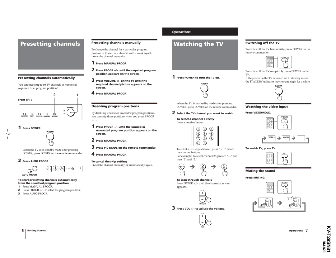 Sony KV-T29SN81 service manual Presetting channels 