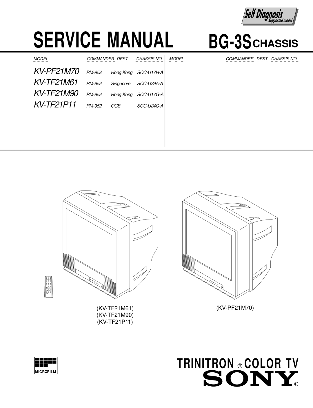 Sony service manual BG-3SCHASSIS, KV-TF21M61 KV-PF21M70 KV-TF21M90 KV-TF21P11 