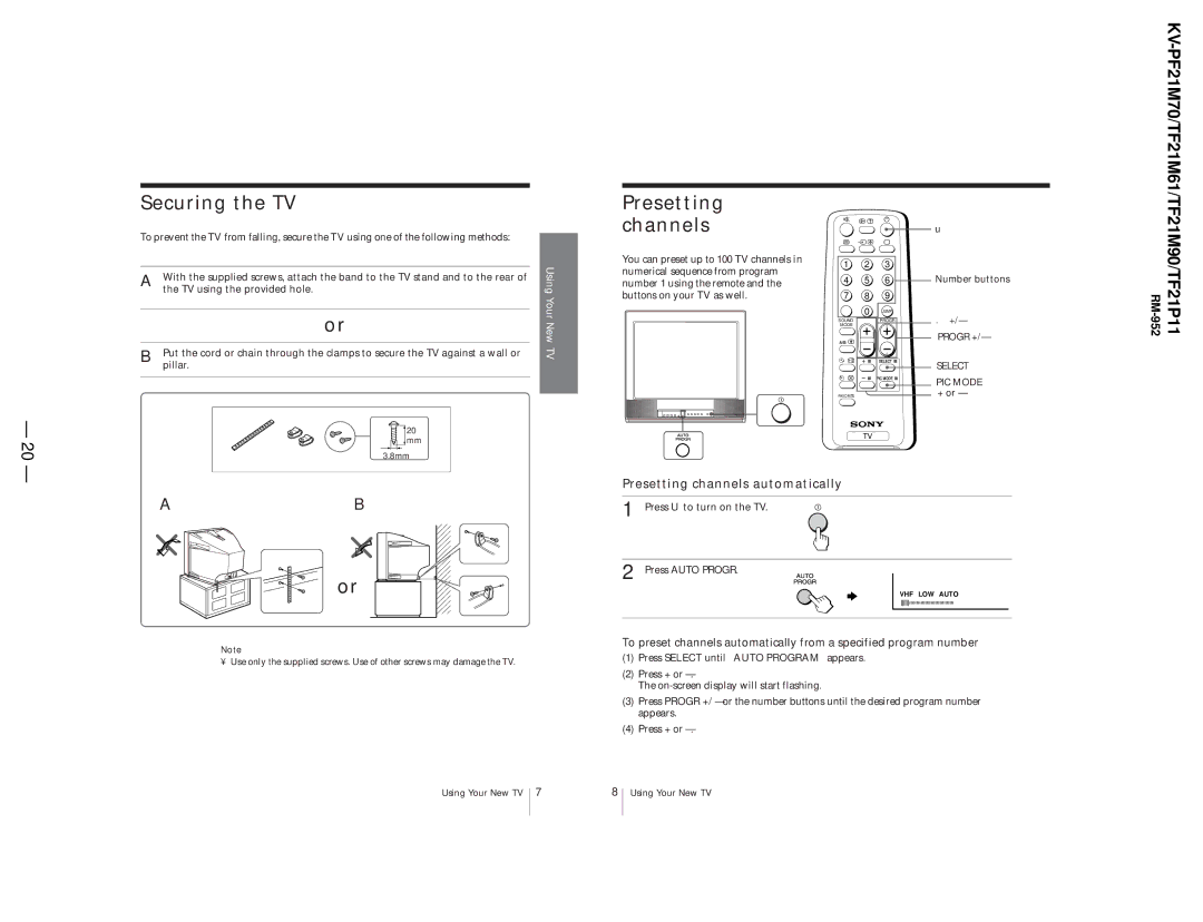 Sony KV-PF21M70, KV-TF21P11, KV-TF21M61 service manual VHF LOW Auto 