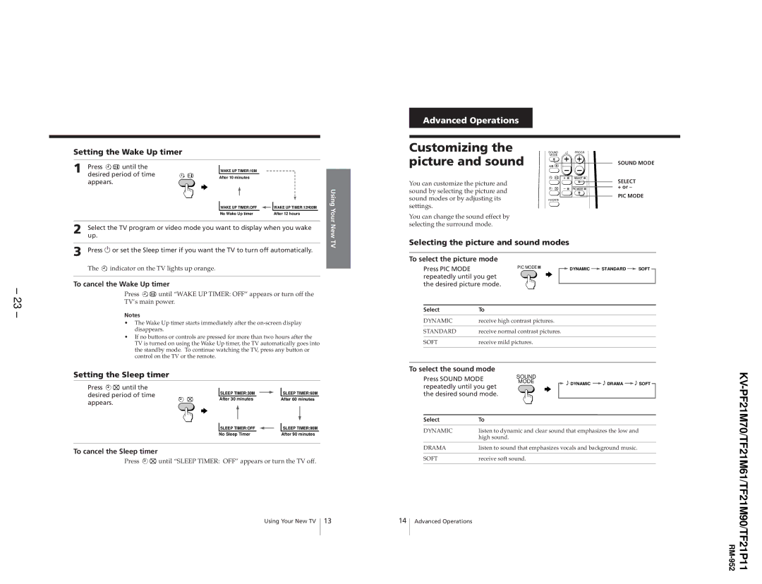 Sony KV-PF21M70, KV-TF21P11, KV-TF21M61 service manual Setting the Wake Up timer, Repeatedly until you get 