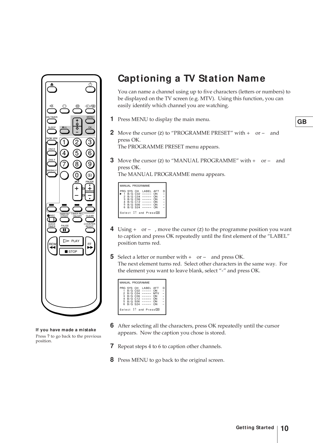 Sony KV-V2110D, KV-21V4D operating instructions Captioning a TV Station Name 