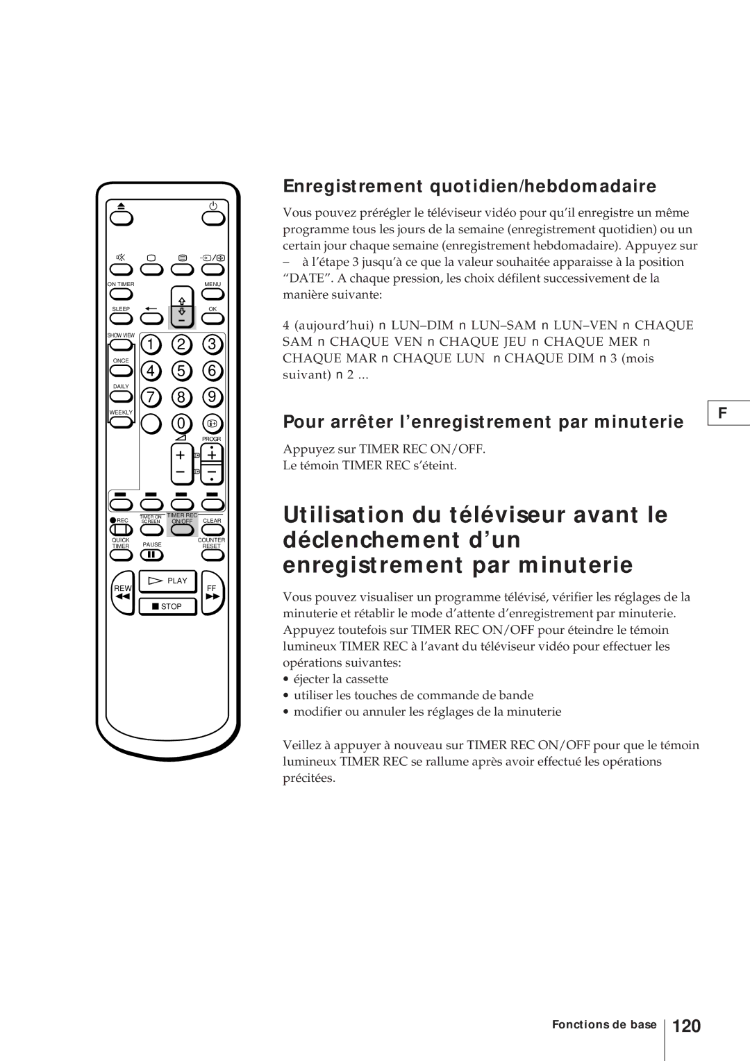 Sony KV-V2110D, KV-21V4D Enregistrement quotidien/hebdomadaire, Pour arrêter l’enregistrement par minuterie, 120 