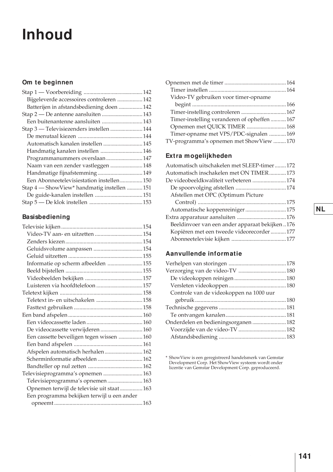 Sony KV-21V4D, KV-V2110D operating instructions Inhoud, 141 